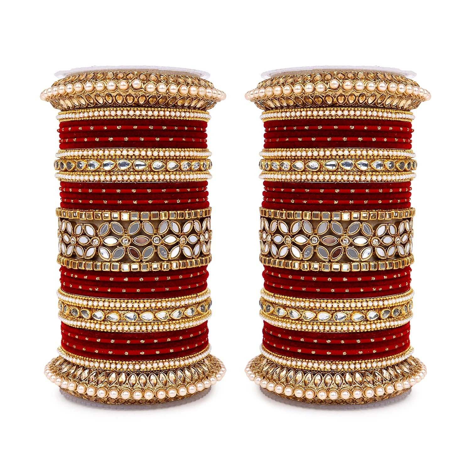 Bridal Bangle Set with Flower Mirror Kada and Pacheli by Leshya - Image 12