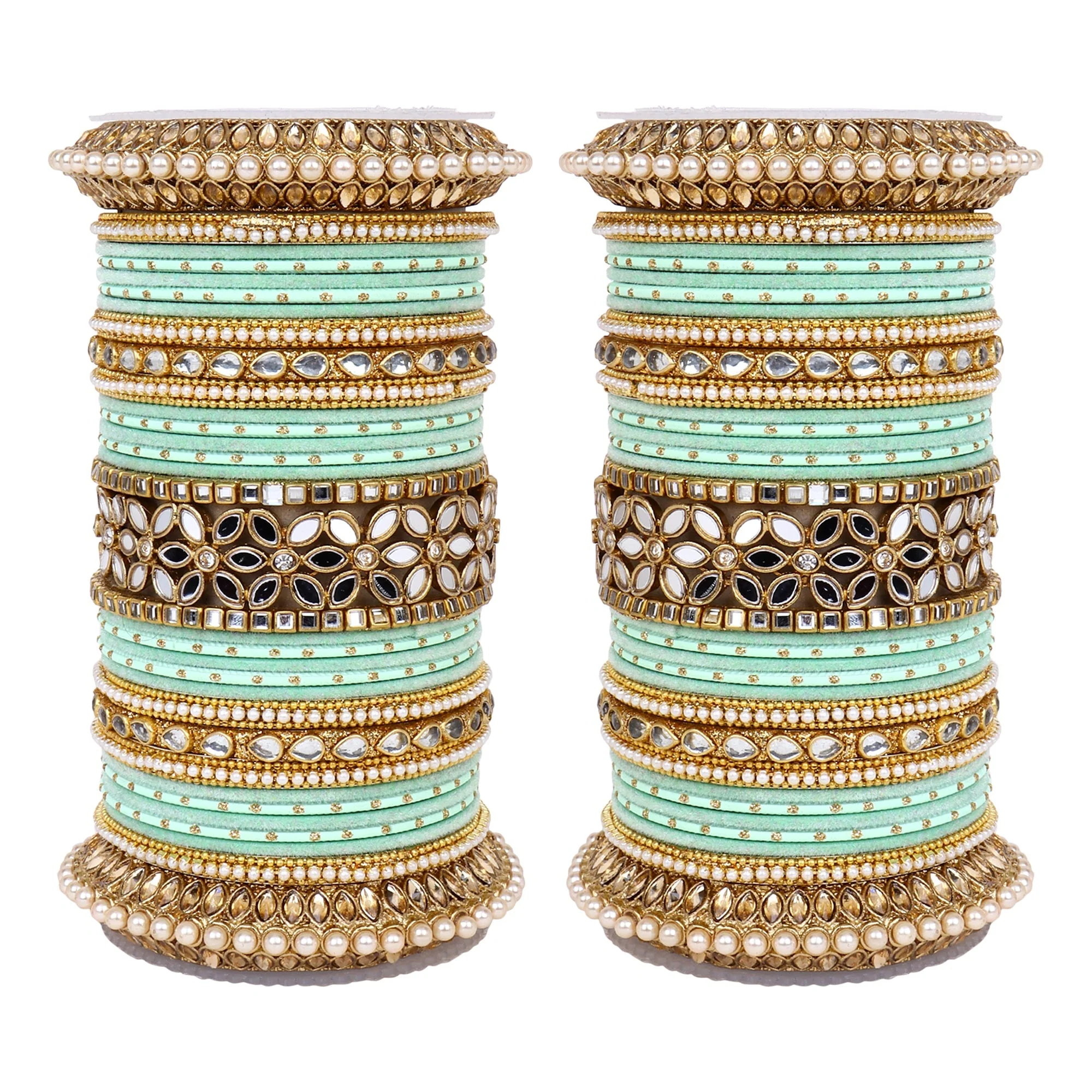 Bridal Bangle Set with Flower Mirror Kada and Pacheli by Leshya - Image 14