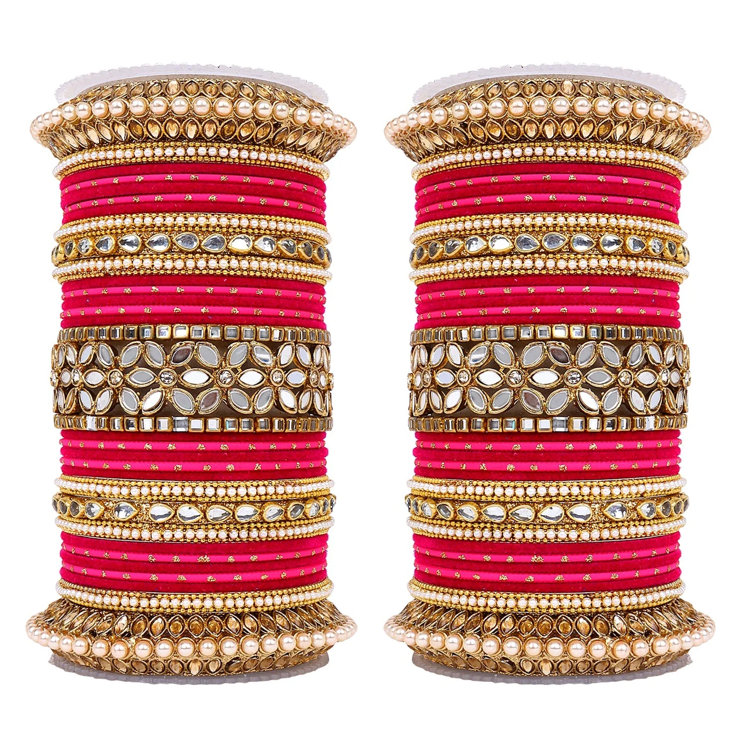 Bridal Bangle Set with Flower Mirror Kada and Pacheli by Leshya - Image 16