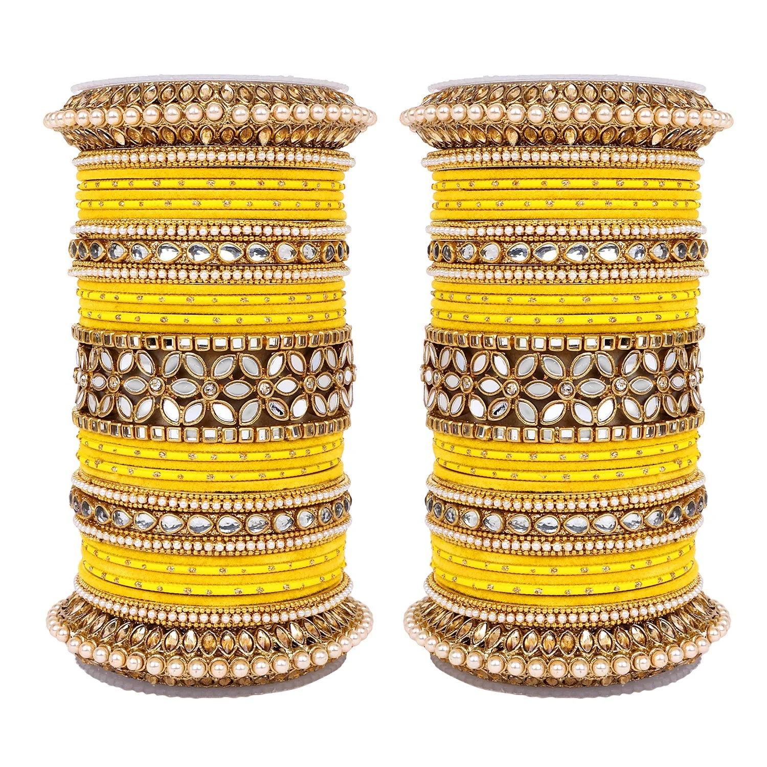 Bridal Bangle Set with Flower Mirror Kada and Pacheli by Leshya - Image 18