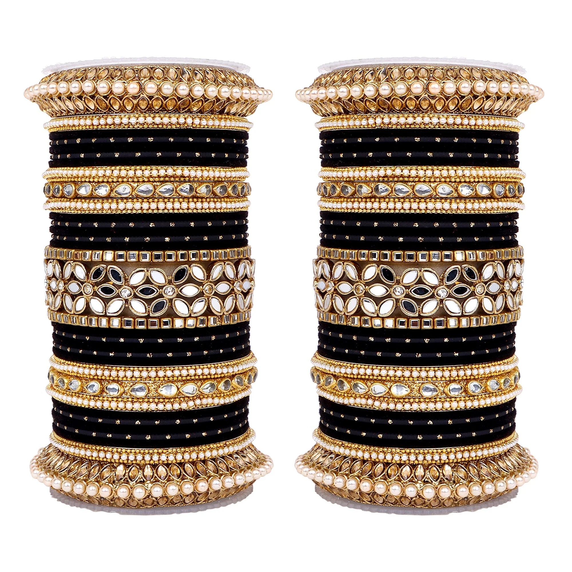 Bridal Bangle Set with Flower Mirror Kada and Pacheli by Leshya - Image 3