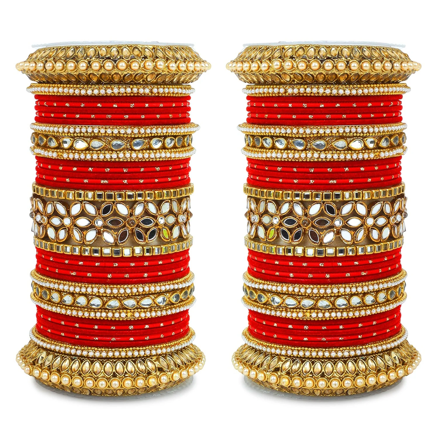 Bridal Bangle Set with Flower Mirror Kada and Pacheli by Leshya - Image 6