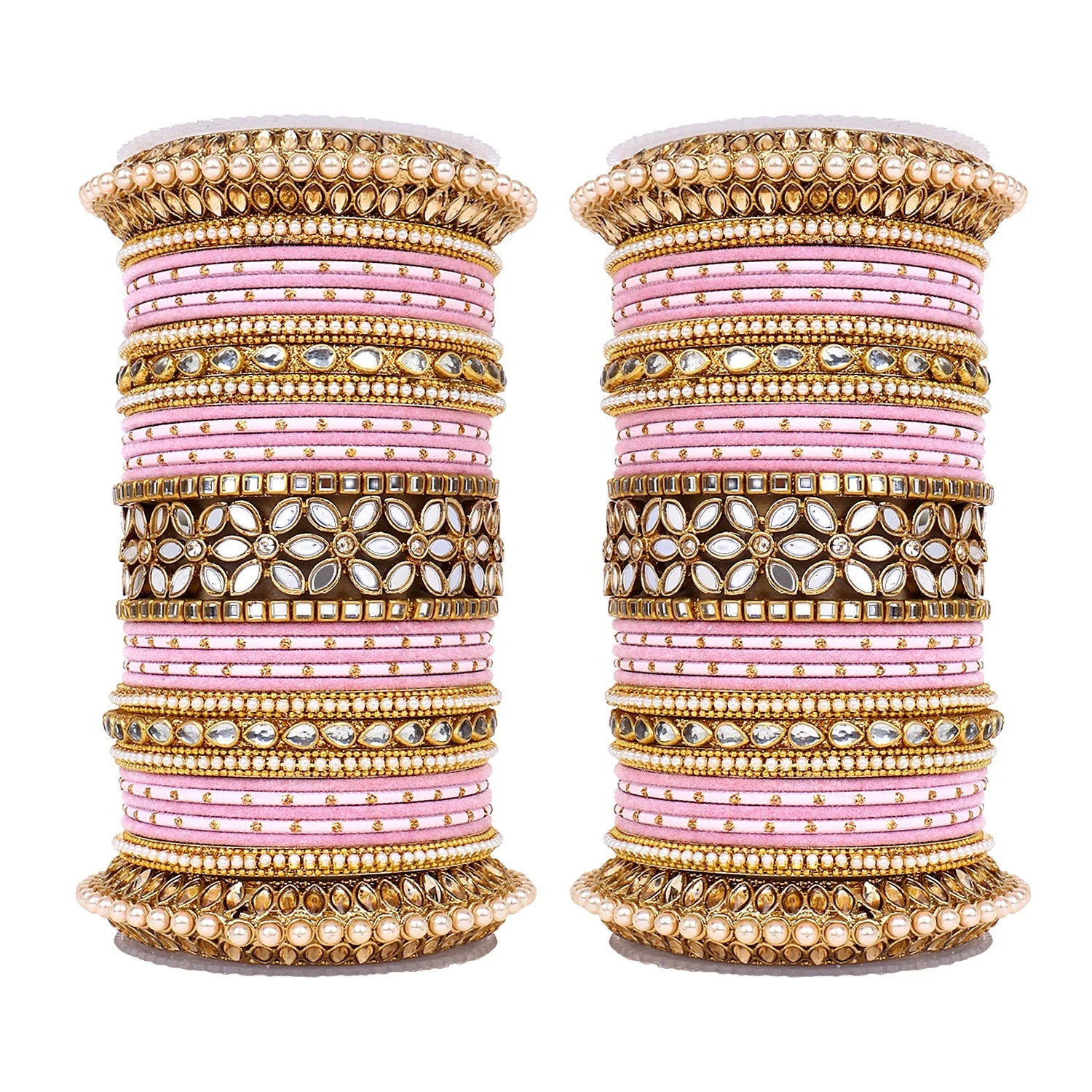 Bridal Bangle Set with Flower Mirror Kada and Pacheli by Leshya - Image 8