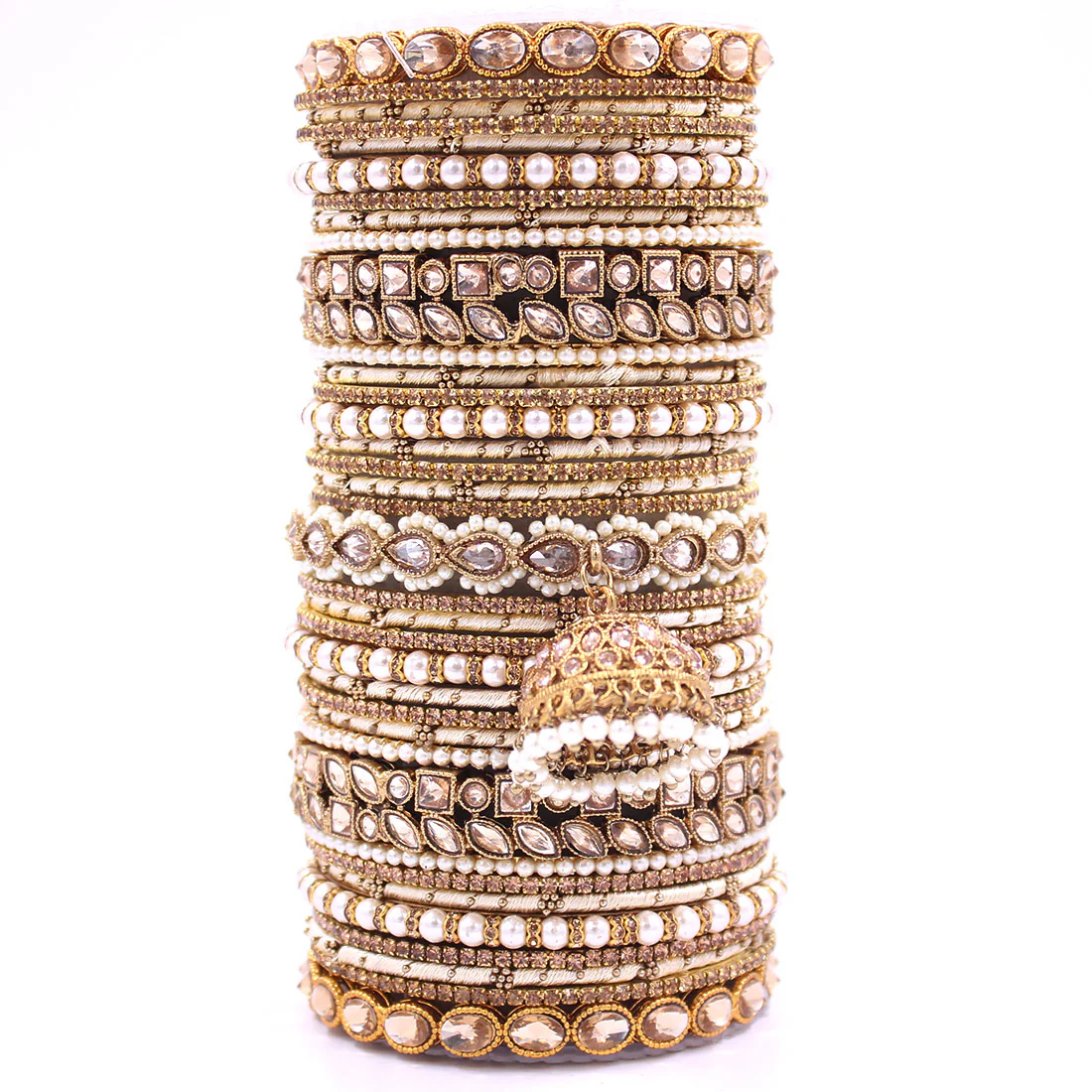 Traditional Ranisa Bangle Set with Kundan Jhumki by Leshya - Image 2