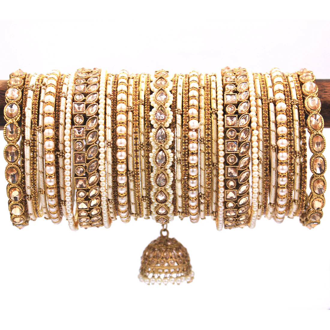 Traditional Ranisa Bangle Set with Kundan Jhumki by Leshya - Image 3