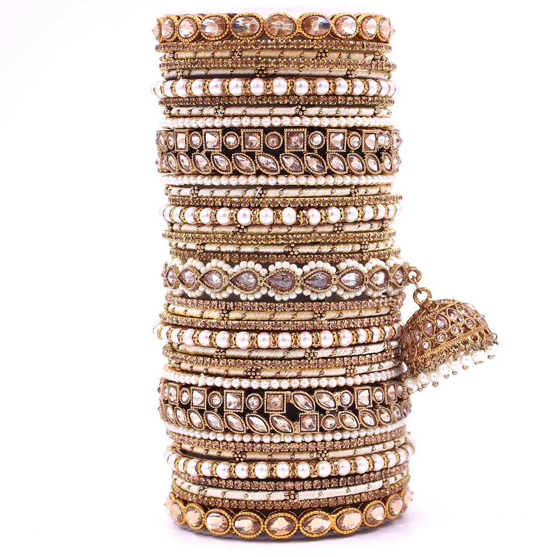 Traditional Ranisa Bangle Set with Kundan Jhumki by Leshya - Image 4