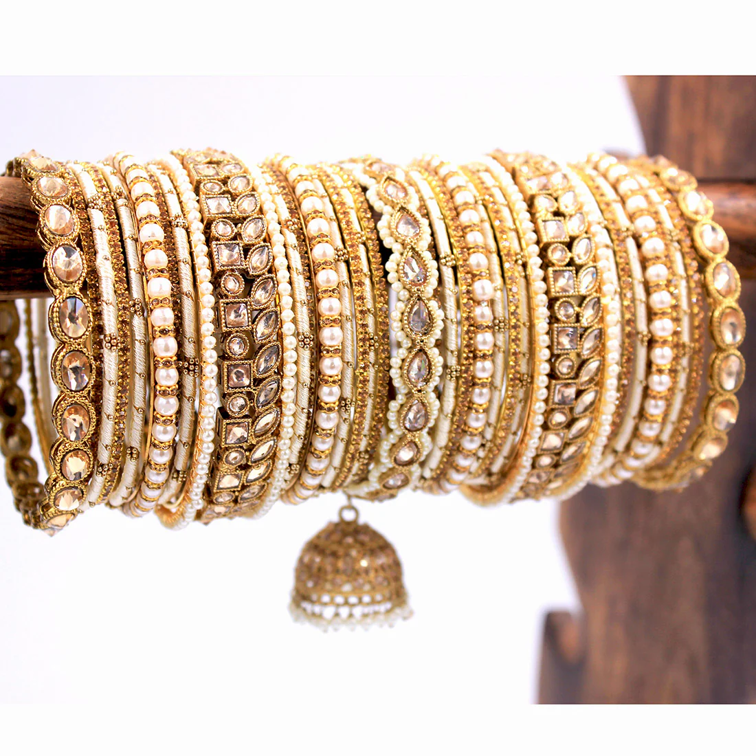 Traditional Ranisa Bangle Set with Kundan Jhumki by Leshya - Image 5