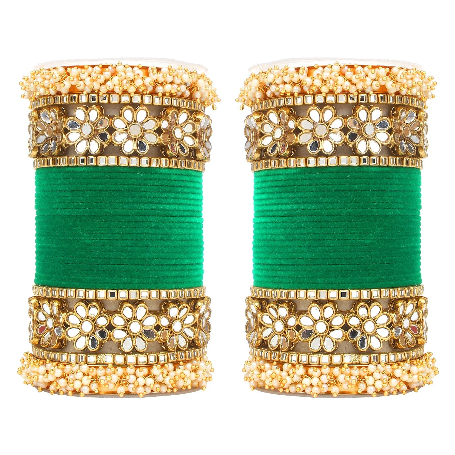 Flower Mirror Bangle Set with Velvet Bangles by Leshya - Image 11