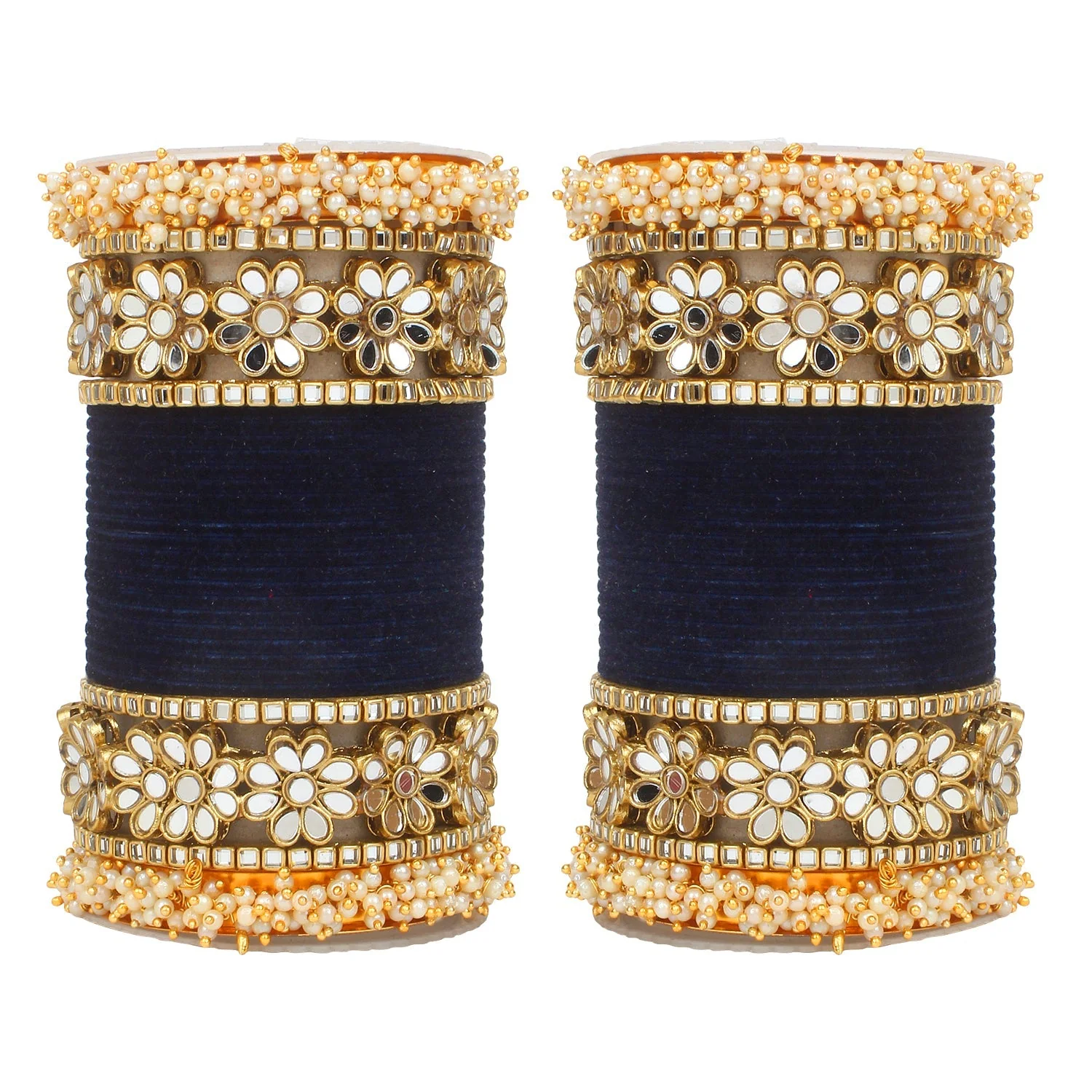 Flower Mirror Bangle Set with Velvet Bangles by Leshya - Image 16