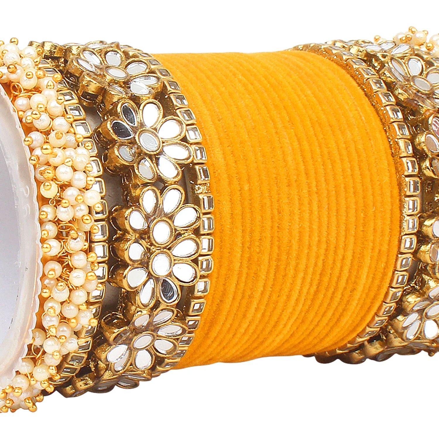 Flower Mirror Bangle Set with Velvet Bangles by Leshya - Image 17