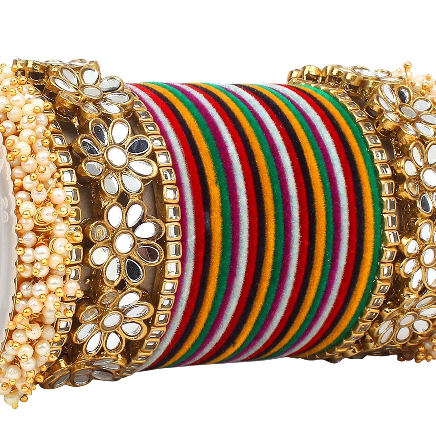 Flower Mirror Bangle Set with Velvet Bangles by Leshya - Image 24
