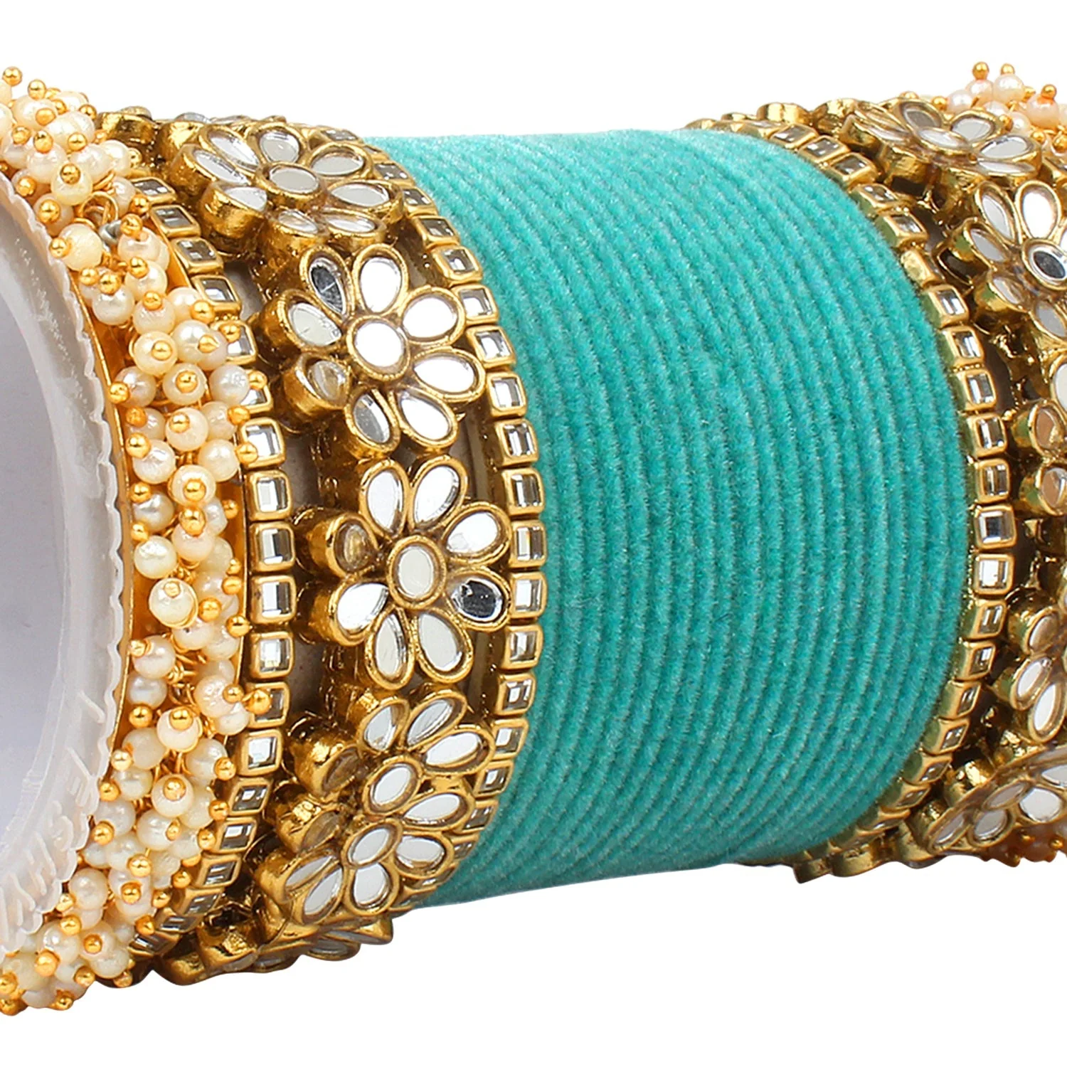 Flower Mirror Bangle Set with Velvet Bangles by Leshya - Image 26