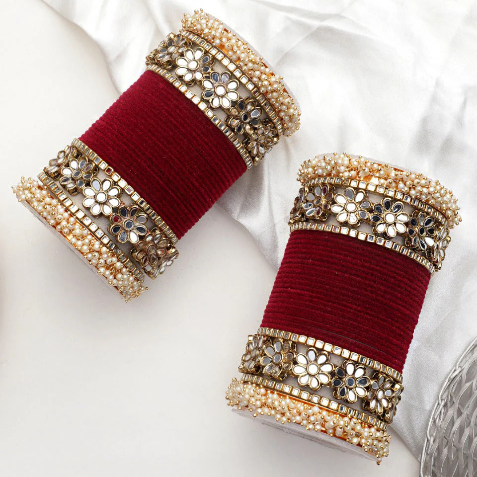 Flower Mirror Bangle Set with Velvet Bangles by Leshya - Image 3
