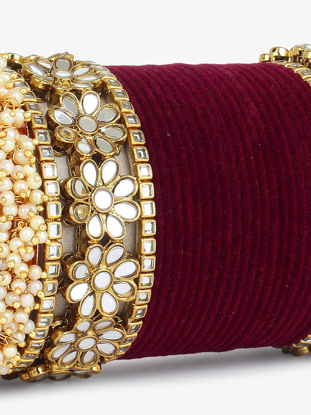 Flower Mirror Bangle Set with Velvet Bangles by Leshya - Image 7