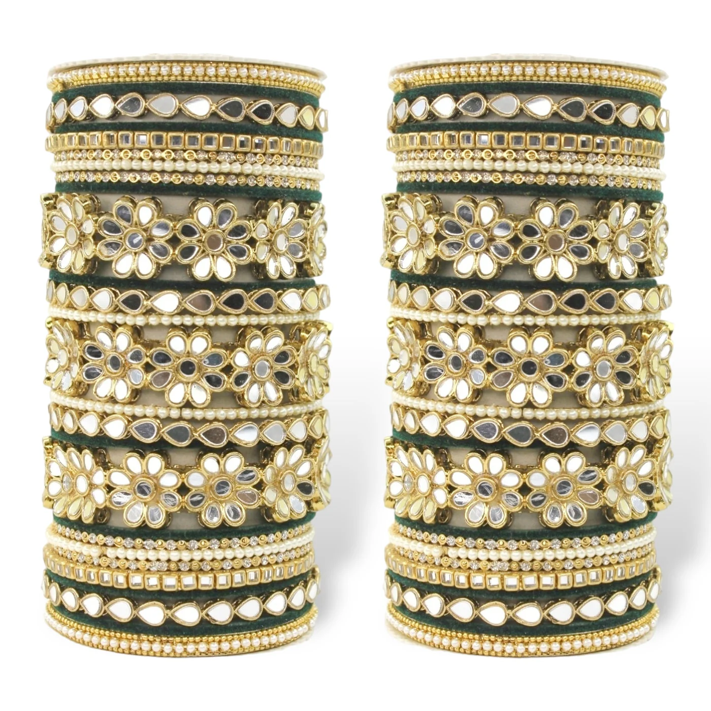 Mirrored Bridal Bangle Set with Silk thread Bangles by Leshya - Image 13