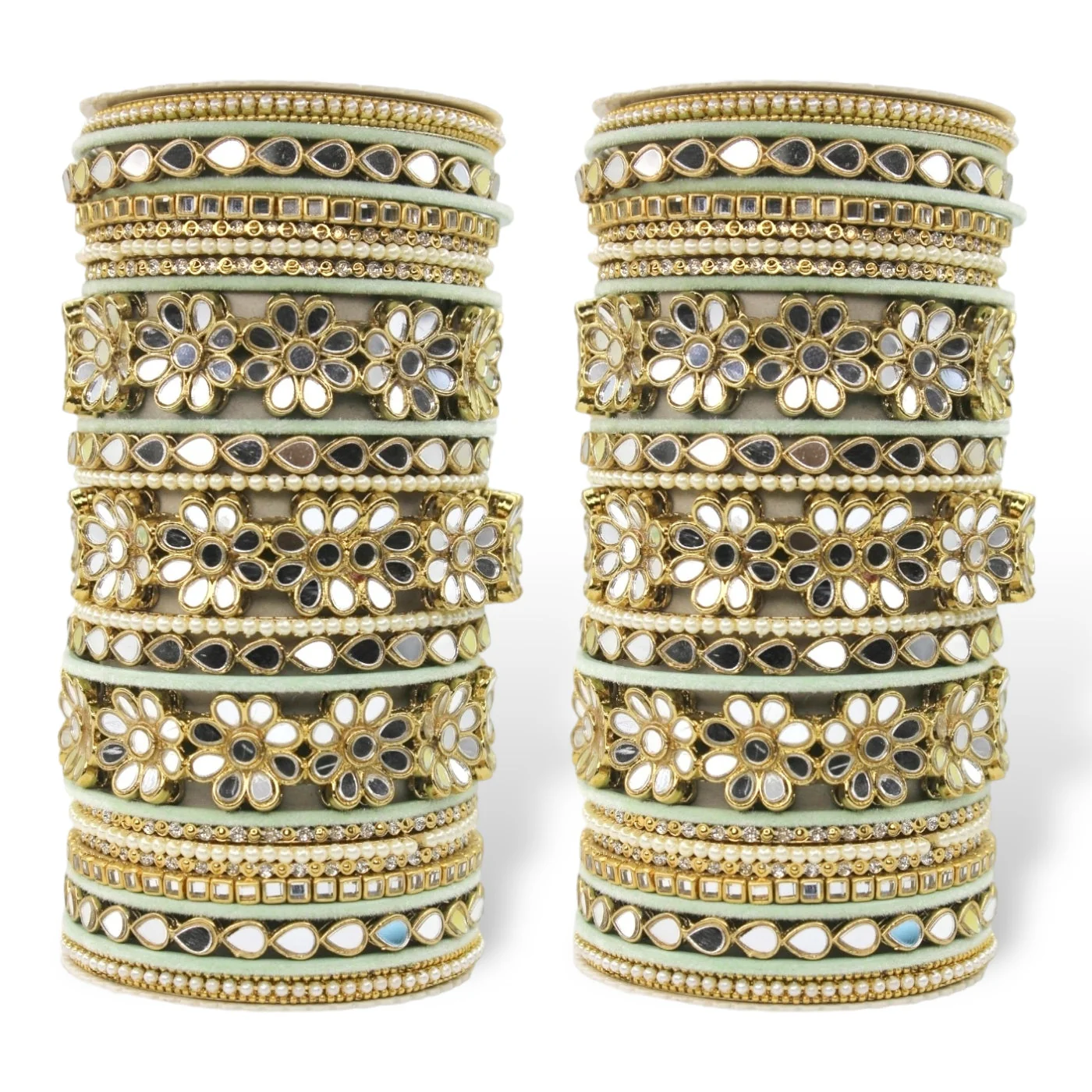 Mirrored Bridal Bangle Set with Silk thread Bangles by Leshya - Image 17