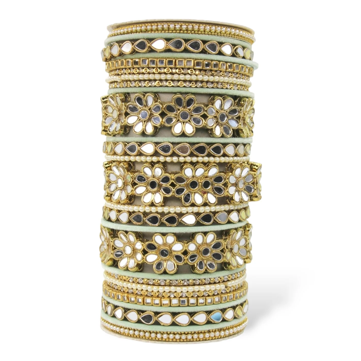 Mirrored Bridal Bangle Set with Silk thread Bangles by Leshya - Image 18