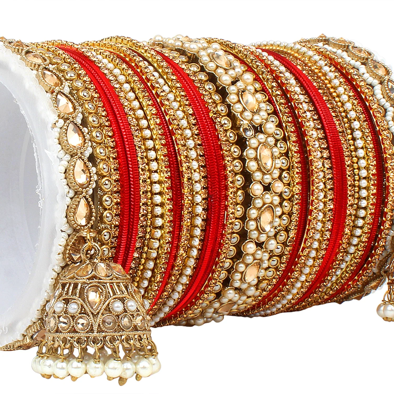 Rich Texture bangle set with Jhumki Borders by Leshya for One Hand - Image 2