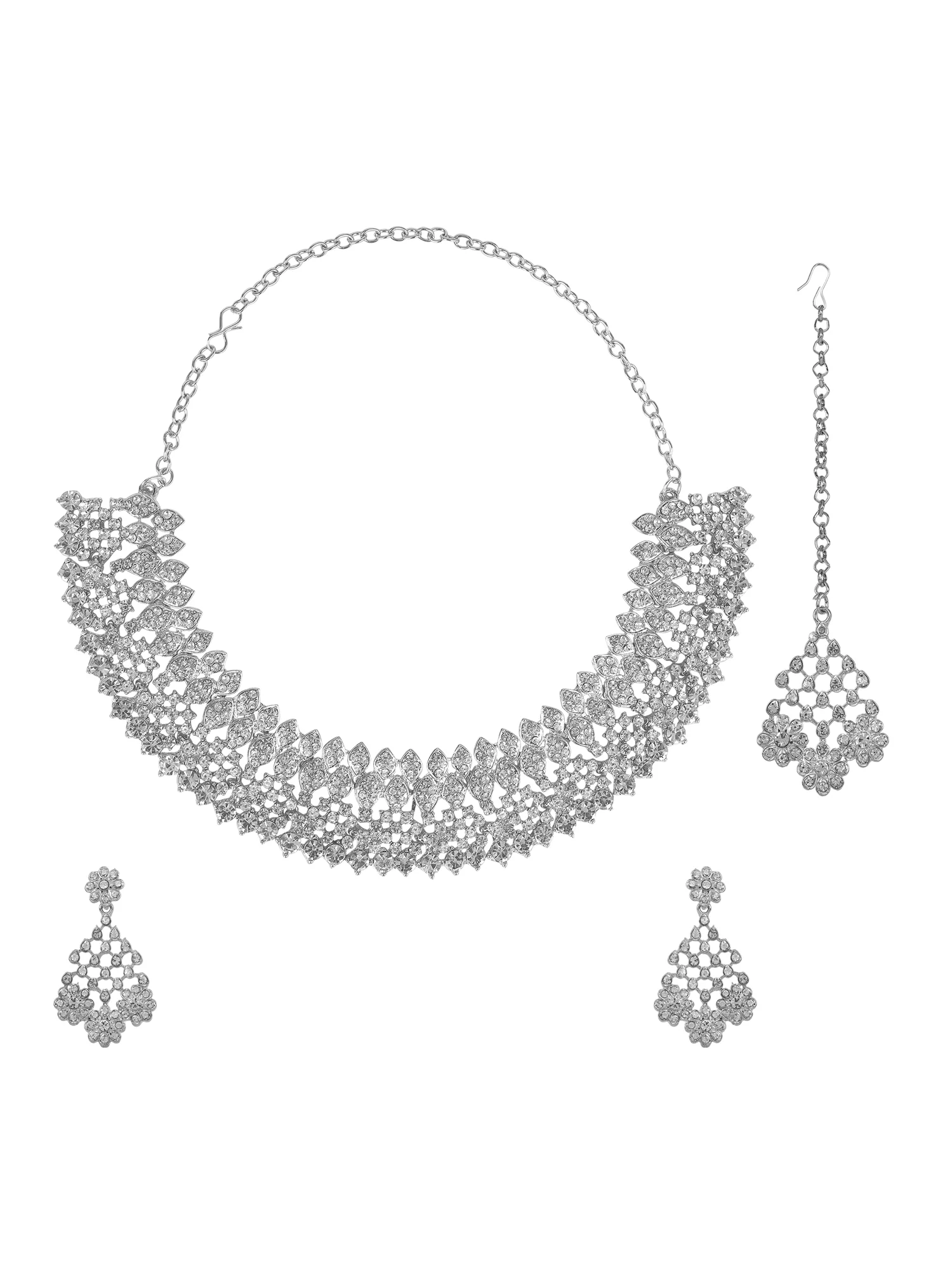 Silver Oxidized Necklace  with Earring and Maang Tikka by Leshya - Image 2