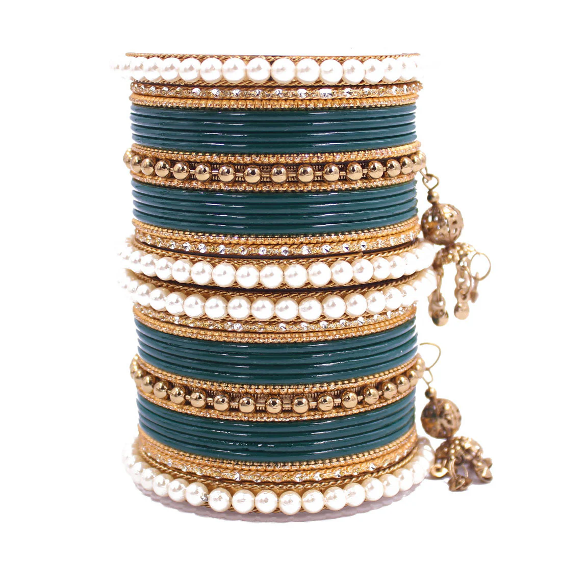 Traditional Solid Coloured Bangle Set with Pearl and Jhumki by Leshya - Image 23