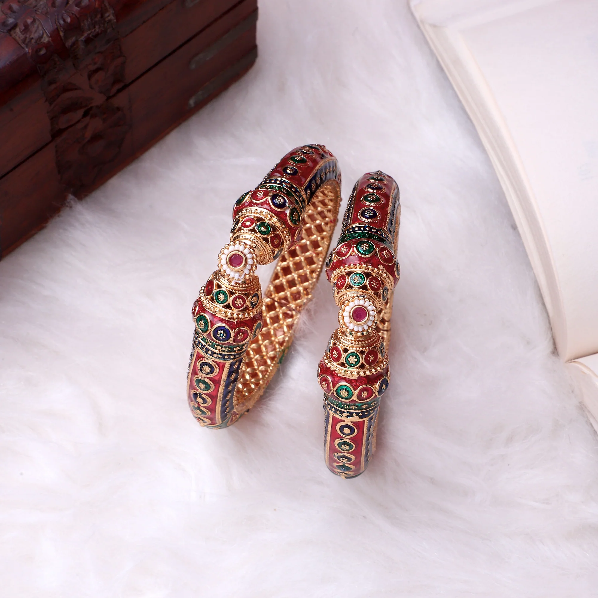 Dailywear Meenakari Peacock Rajwada Bracelets with Golden Polish by Leshya - Image 2