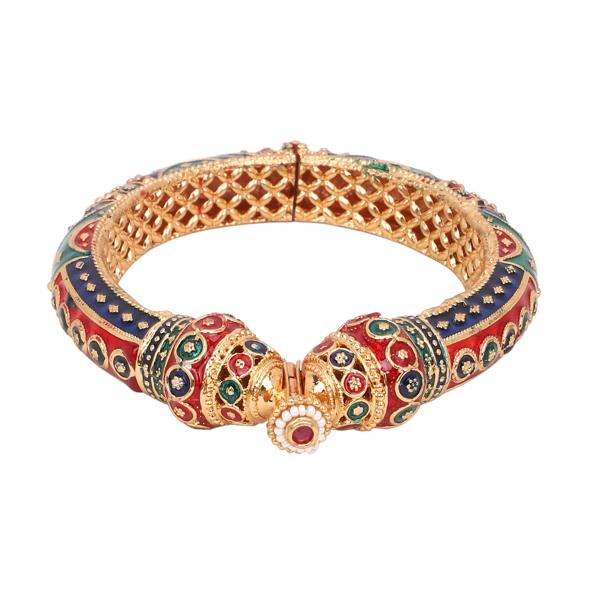 Dailywear Meenakari Peacock Rajwada Bracelets with Golden Polish by Leshya - Image 3