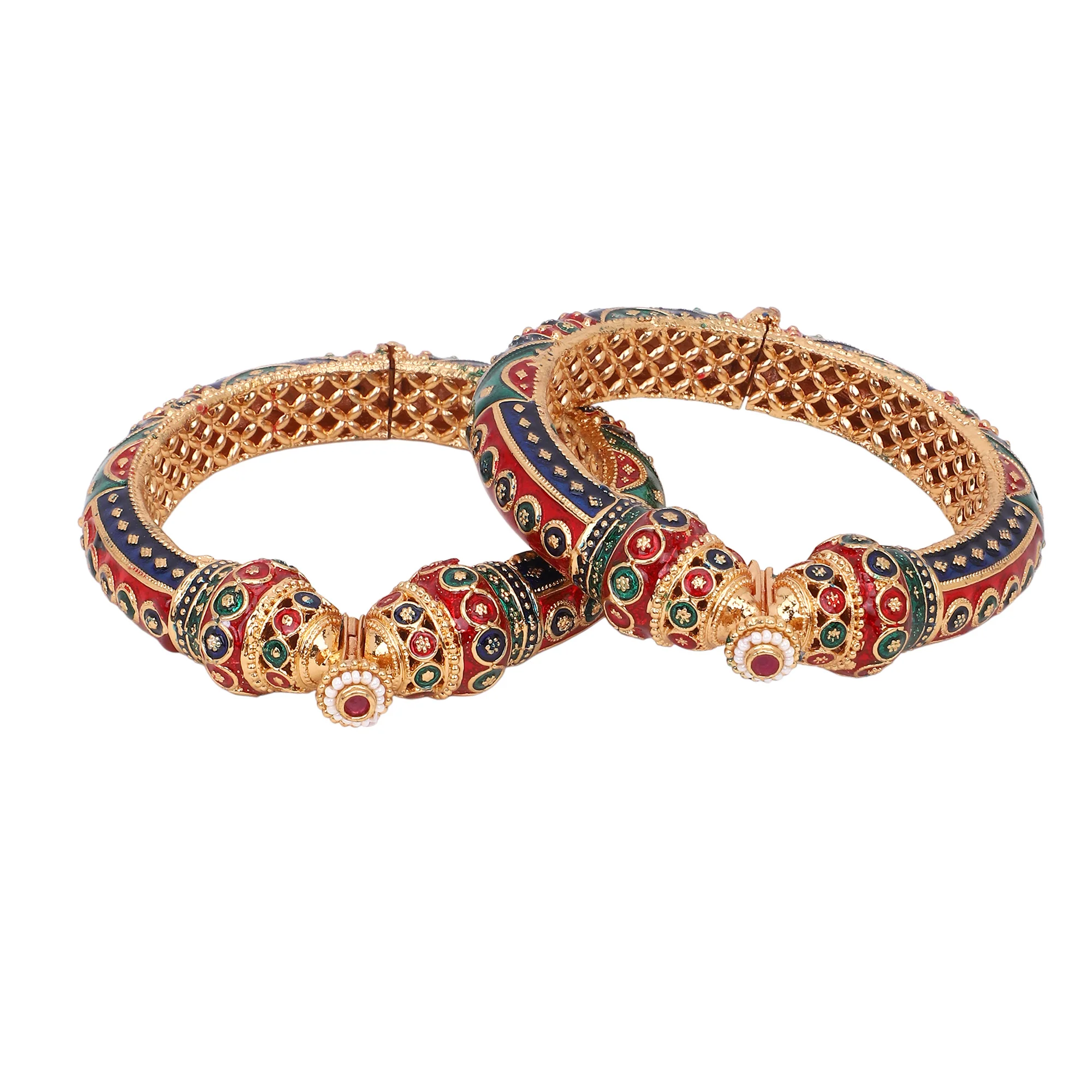 Dailywear Meenakari Peacock Rajwada Bracelets with Golden Polish by Leshya - Image 4