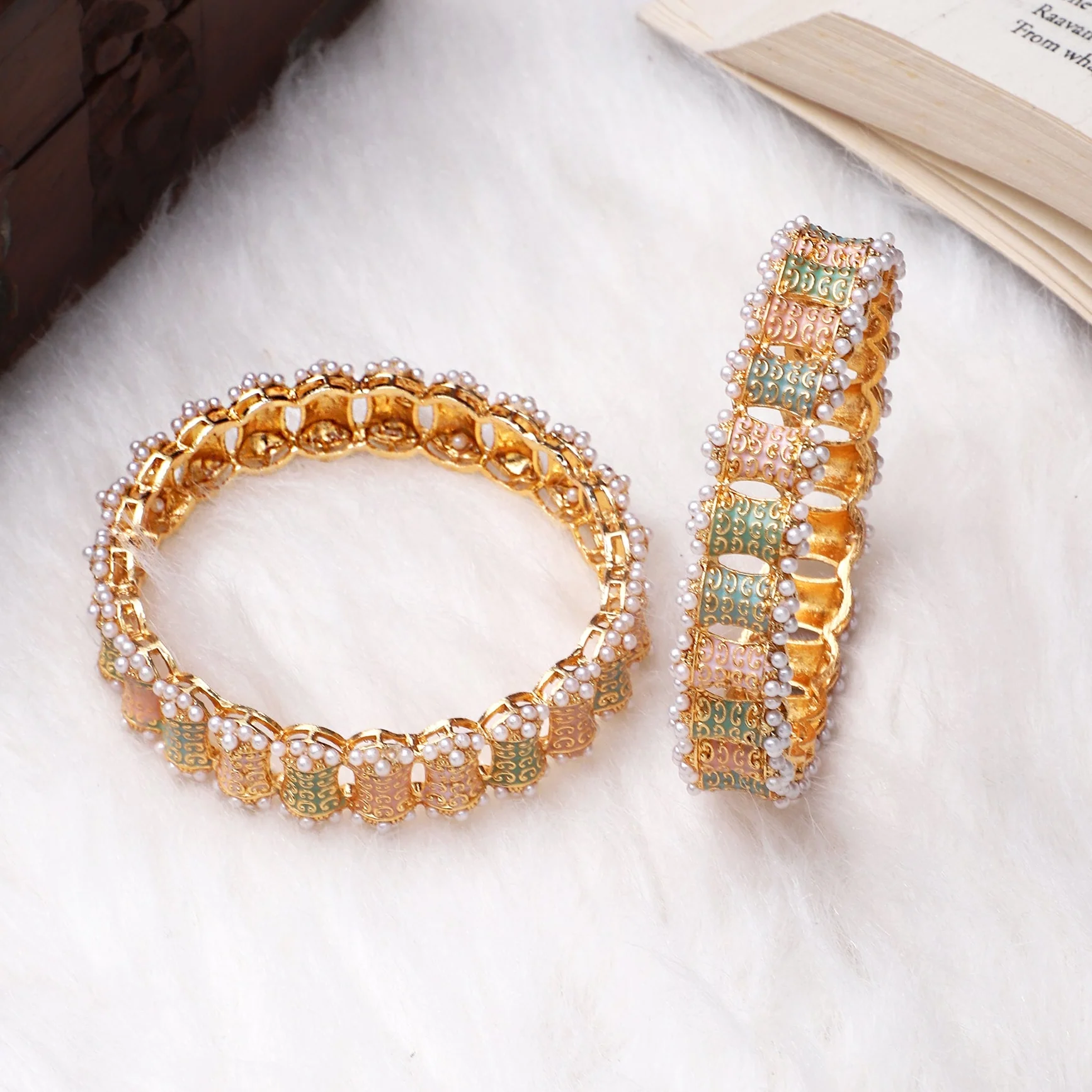 Dailywear Set of 2 Pastel Meenakari Bracelets by Leshya - Image 2