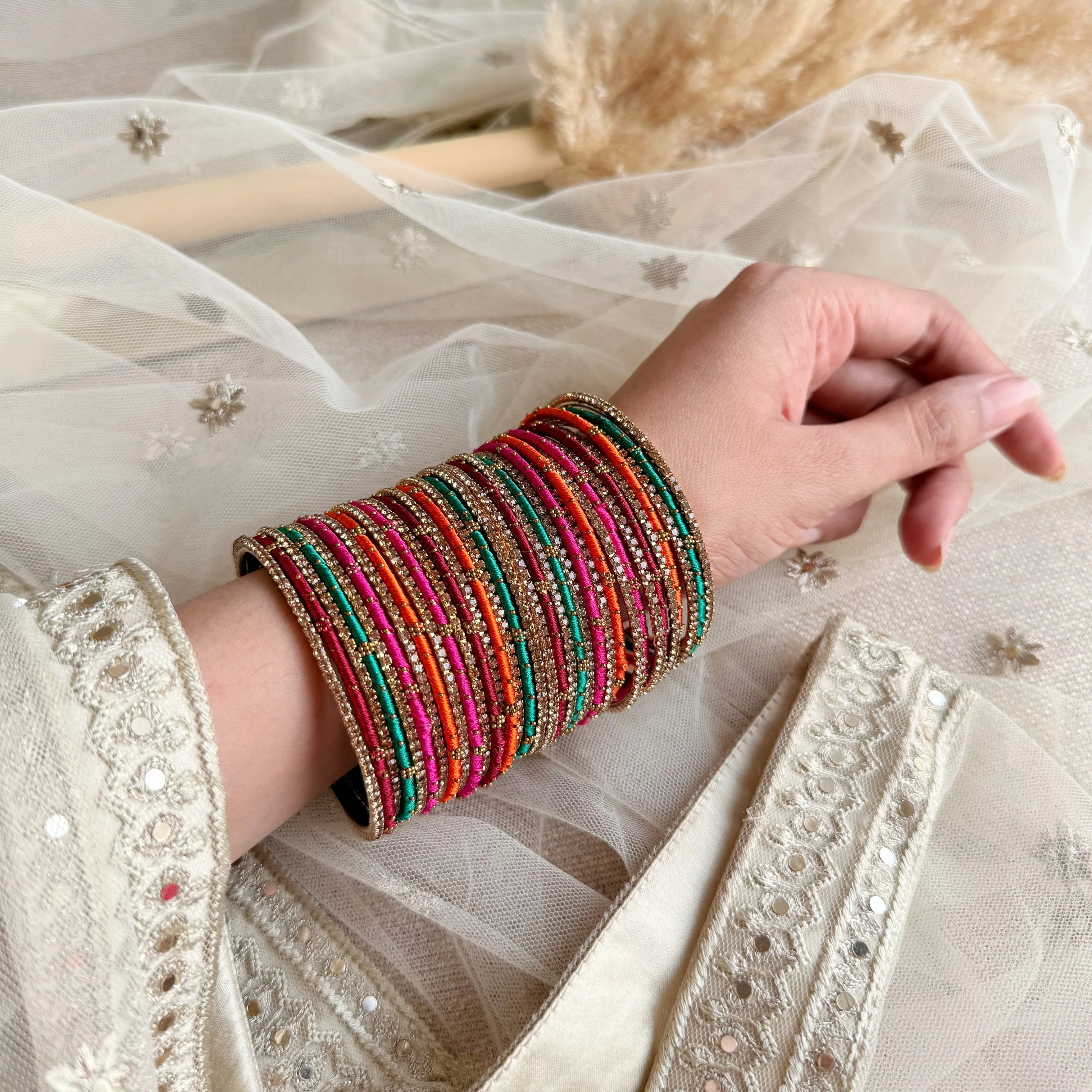 Elegant Colored Thread Bangle Set - Image 3