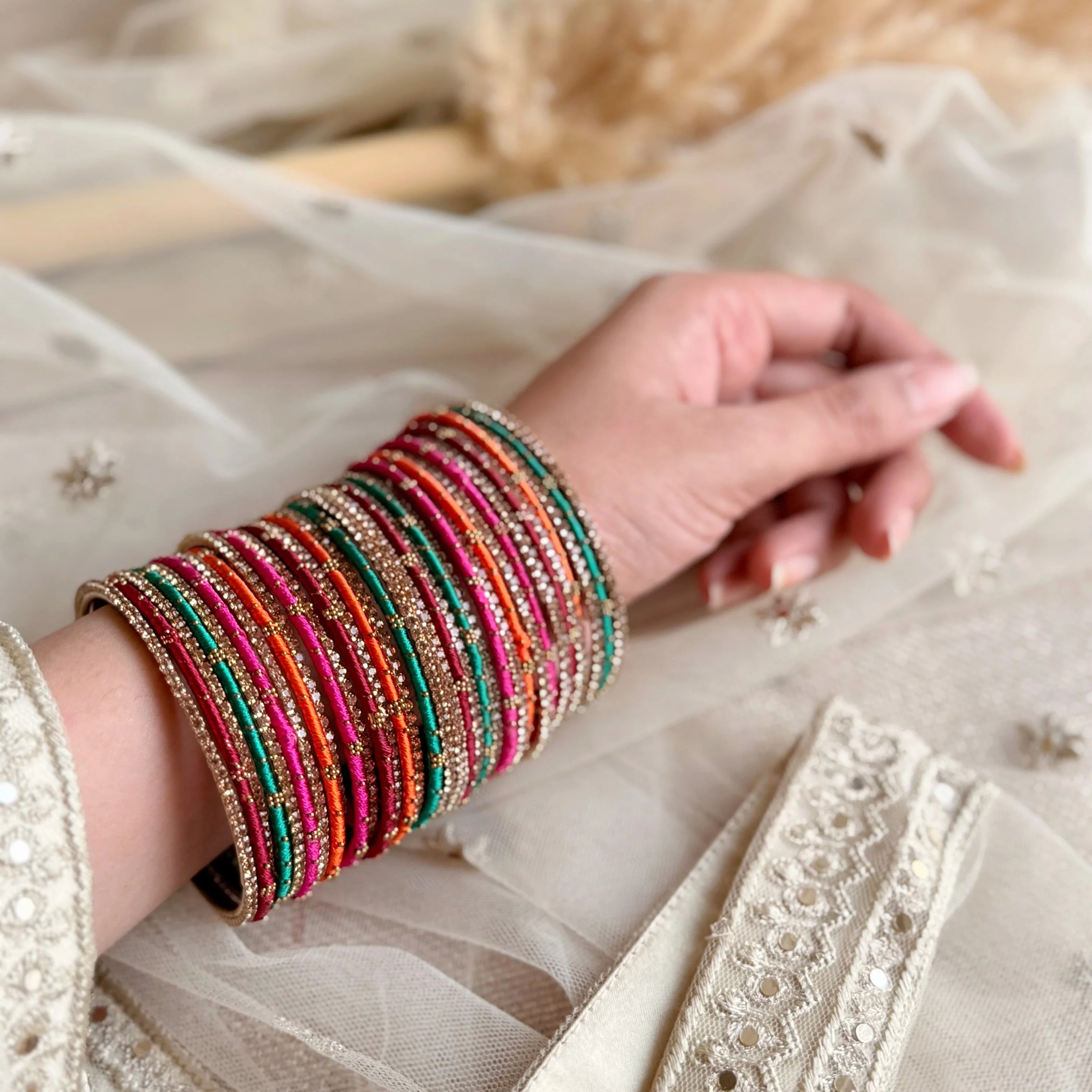 Elegant Colored Thread Bangle Set - Image 4