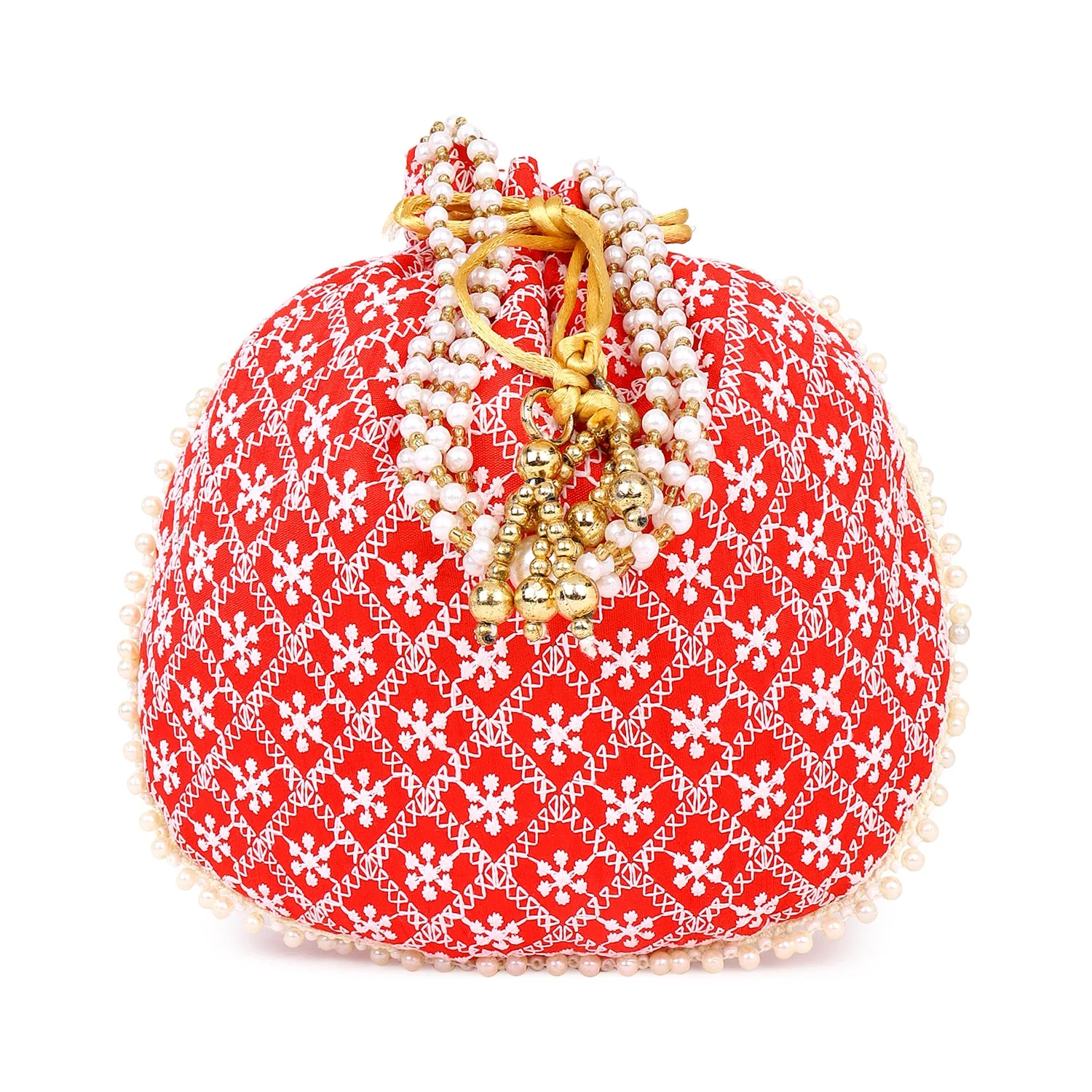 Embroided Potli with Running Beaded Pattern - Image 4