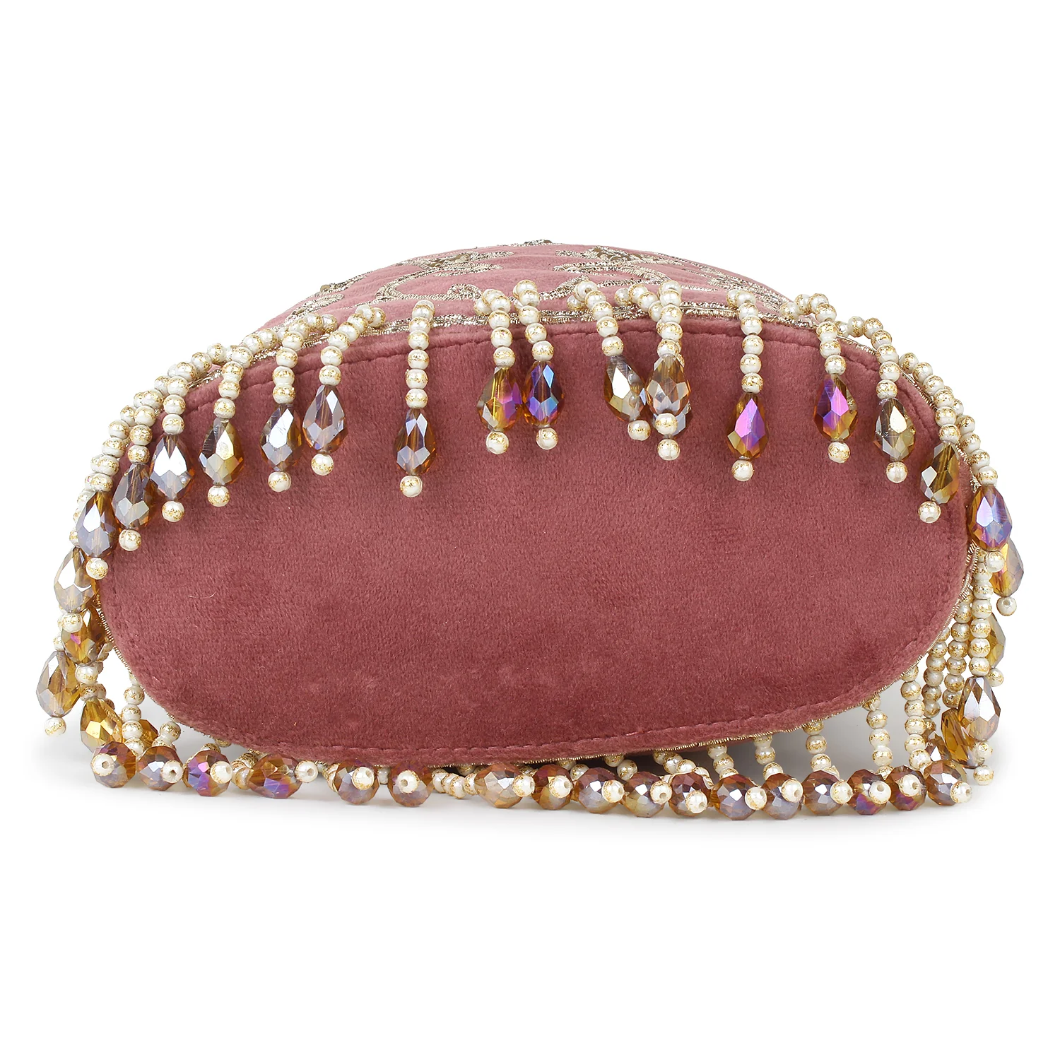 Embroided Velvet Potli with hanging beads for Bride by Leshya - Image 4