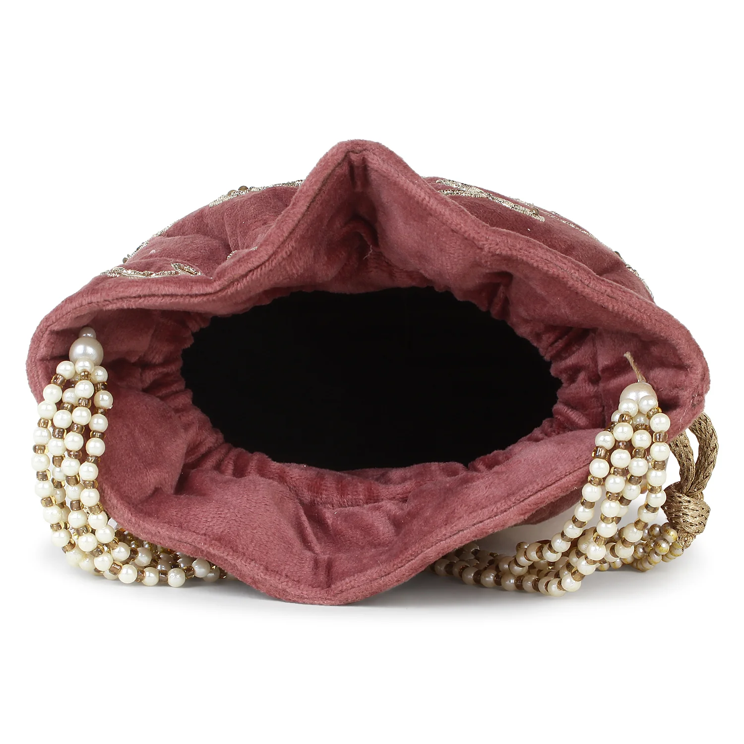 Embroided Velvet Potli with hanging beads for Bride by Leshya - Image 5
