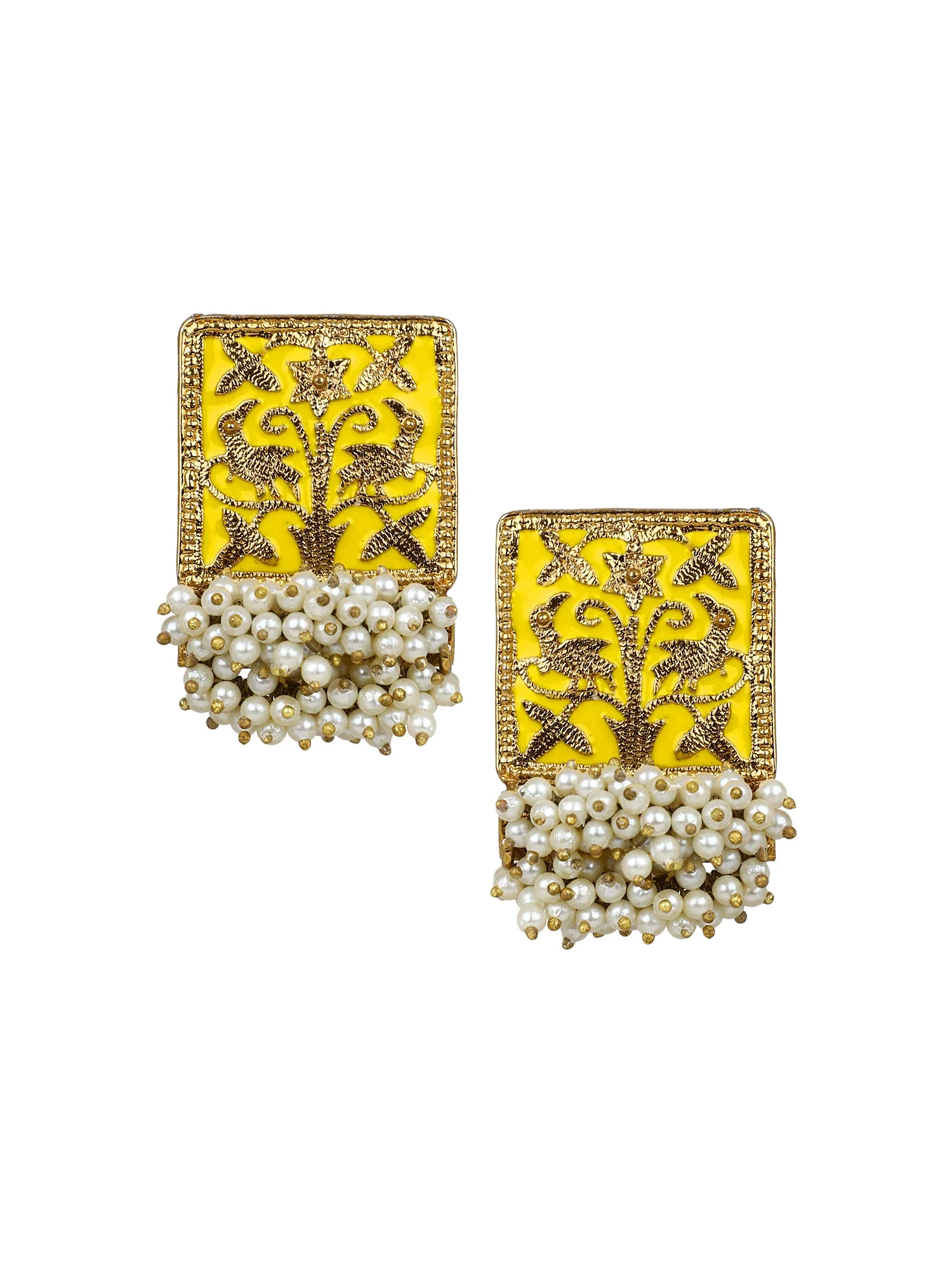 Enamel Earring with Gajra Pearl Border by Leshya - Image 4