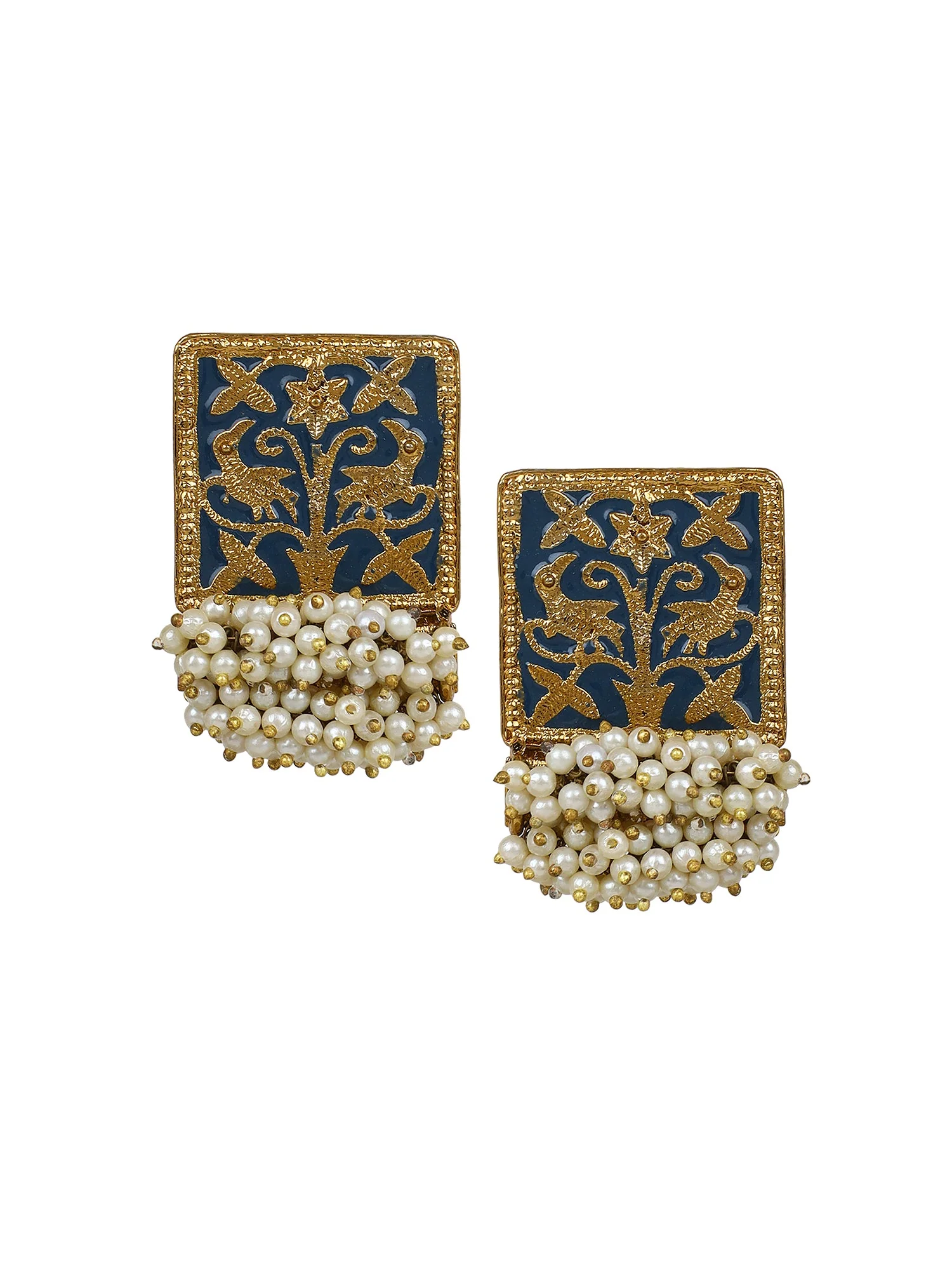 Enamel Earring with Gajra Pearl Border by Leshya - Image 6