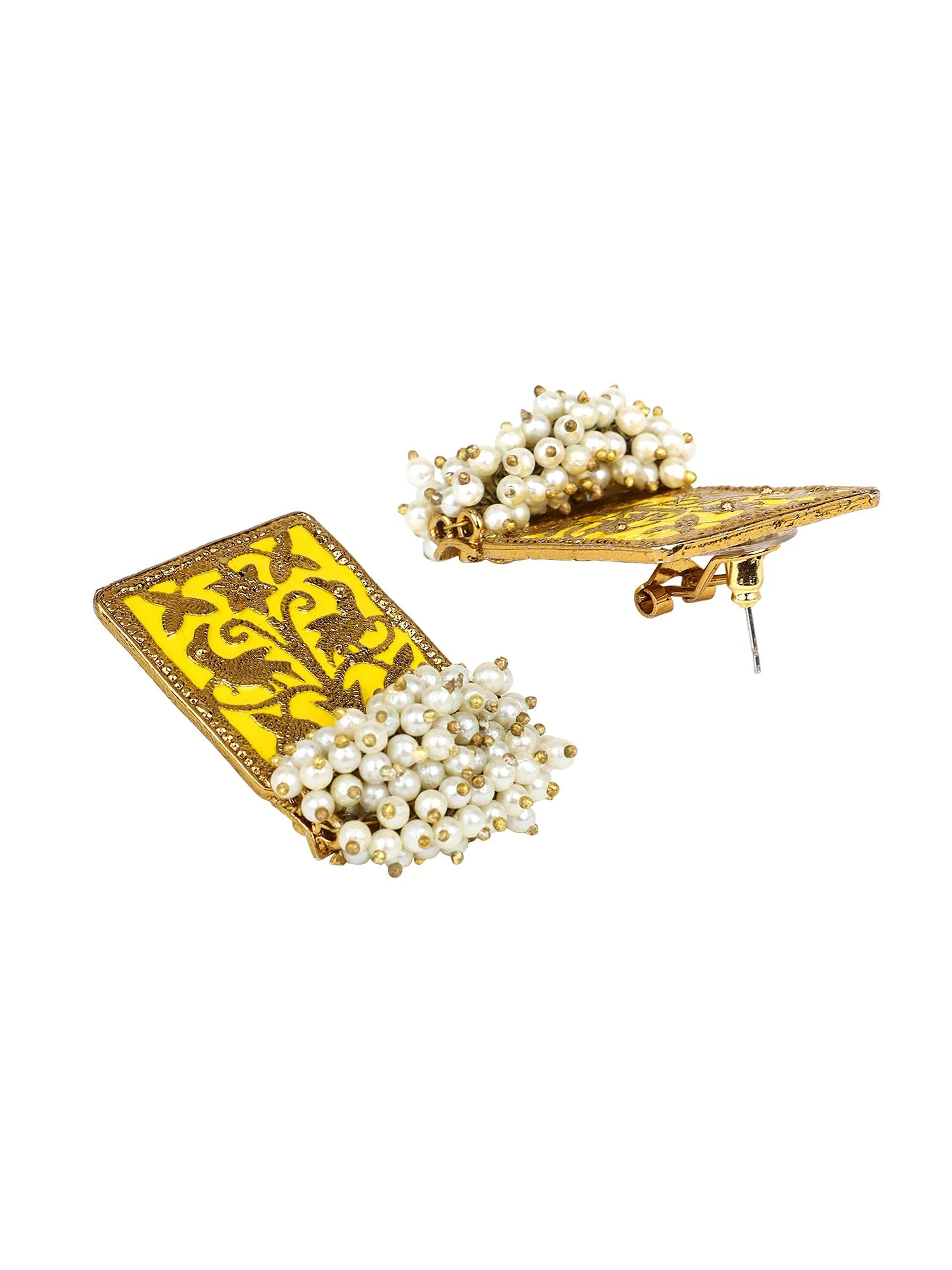 Enamel Earring with Gajra Pearl Border by Leshya - Image 2