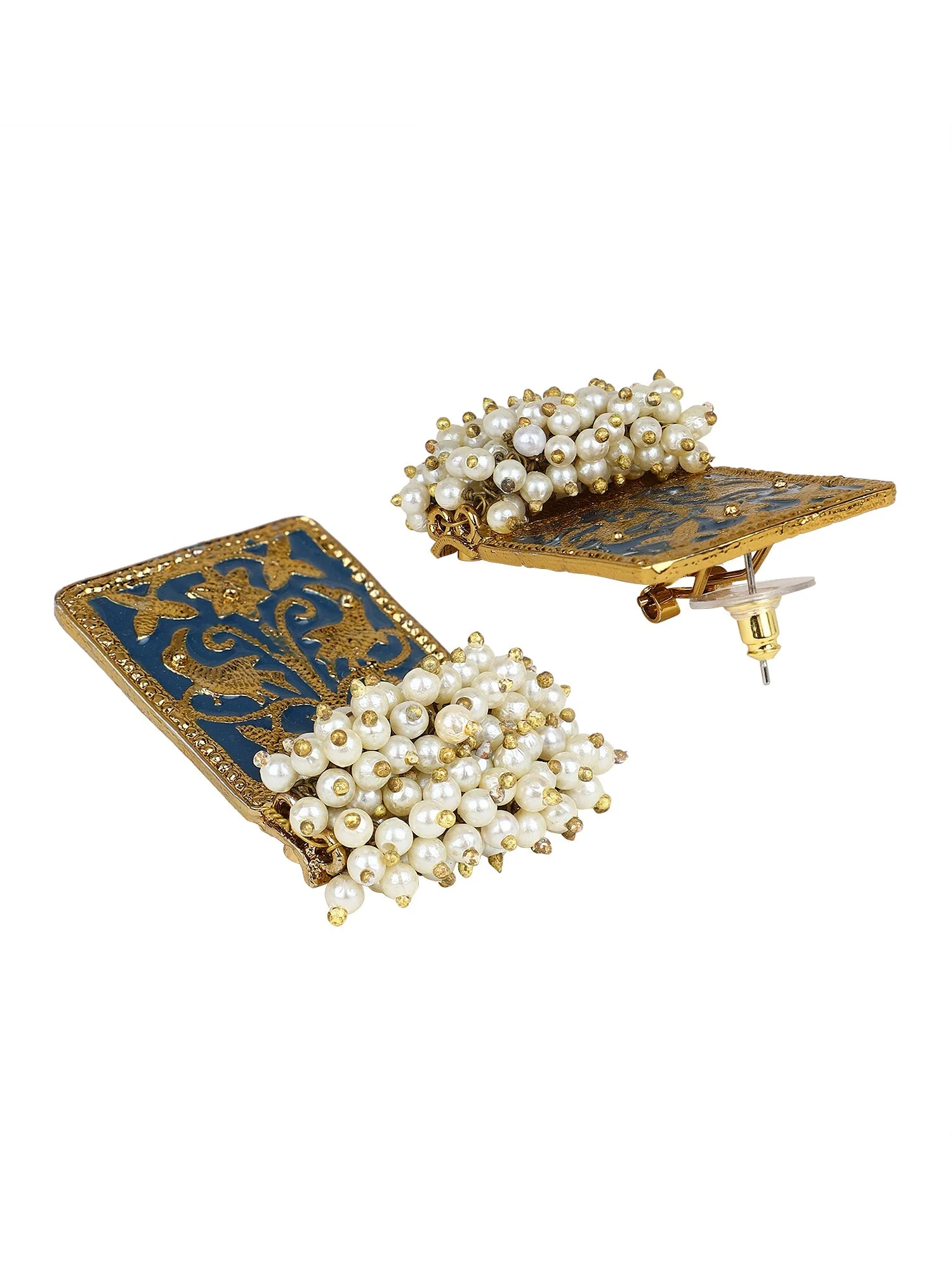 Enamel Earring with Gajra Pearl Border by Leshya - Image 7