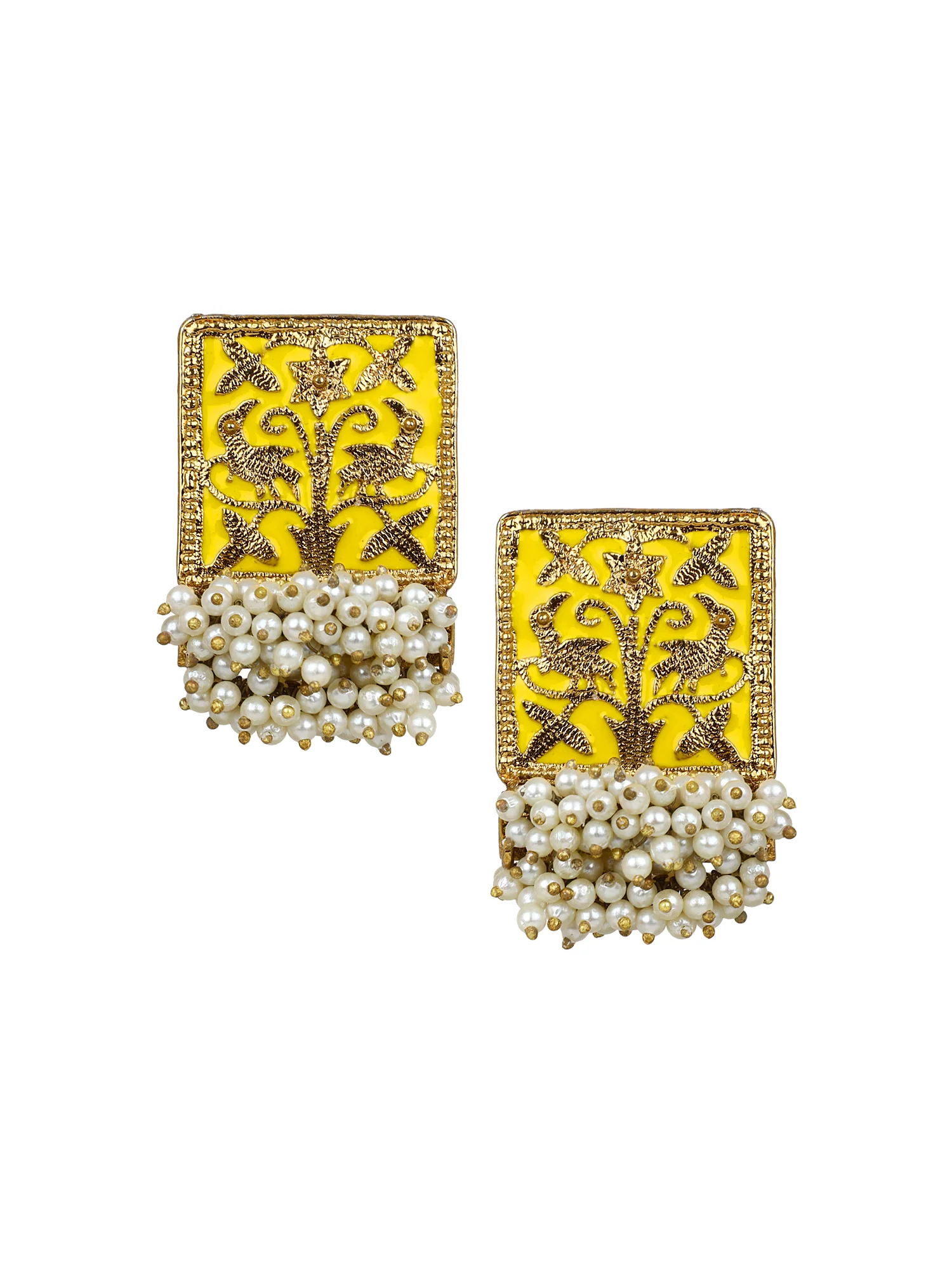 Enamel Earring with Gajra Pearl Border by Leshya - Image 2