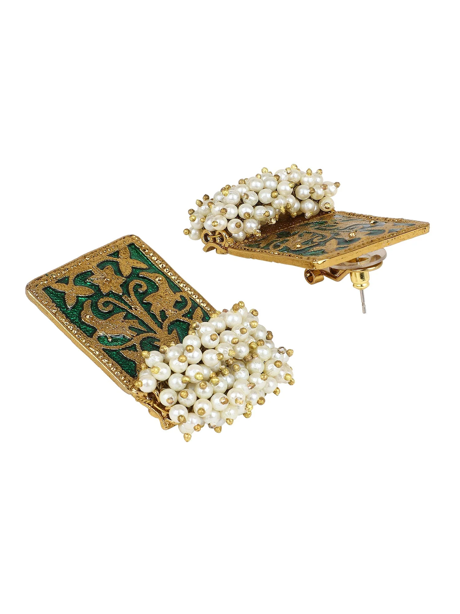 Enamel Earring with Gajra Pearl Border by Leshya - Image 4