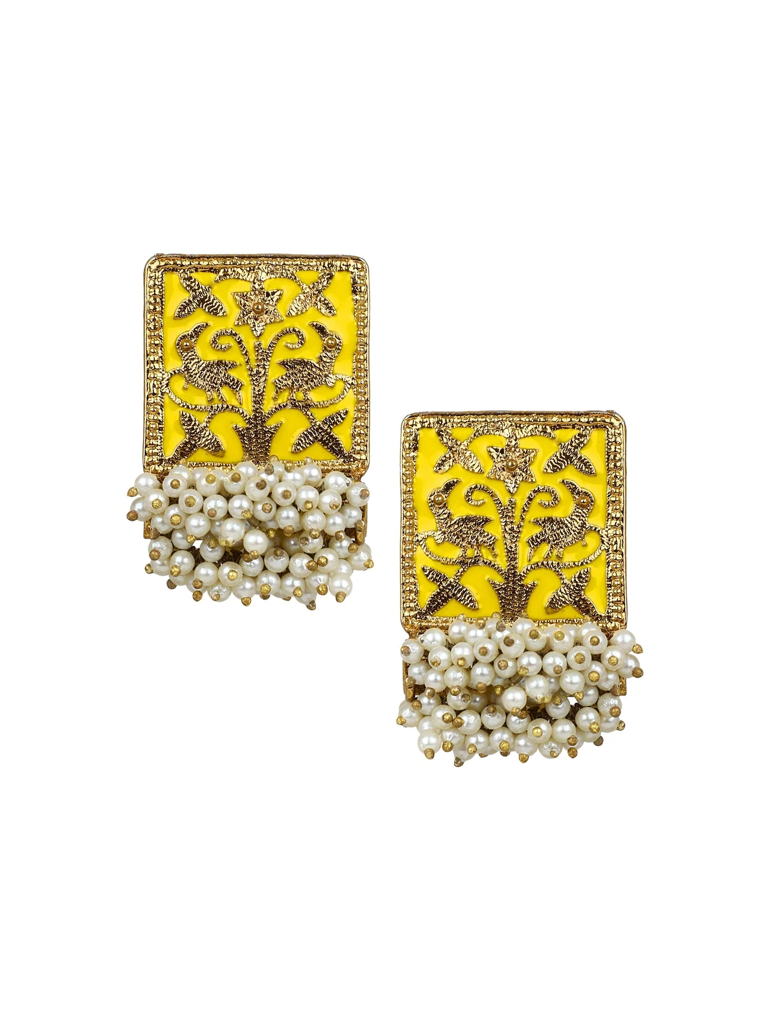 Enamel Earring with Gajra Pearl Border by Leshya - Image 6