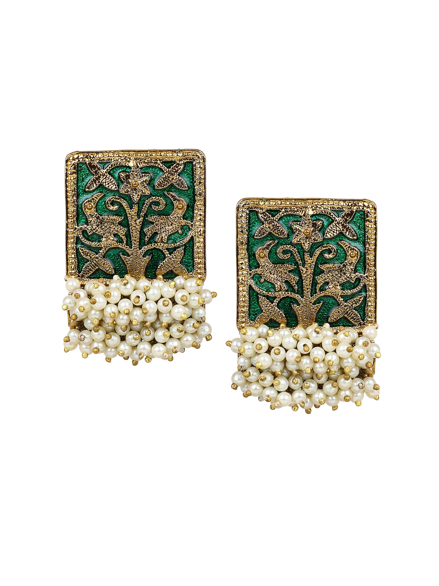 Enamel Earring with Gajra Pearl Border by Leshya - Image 6