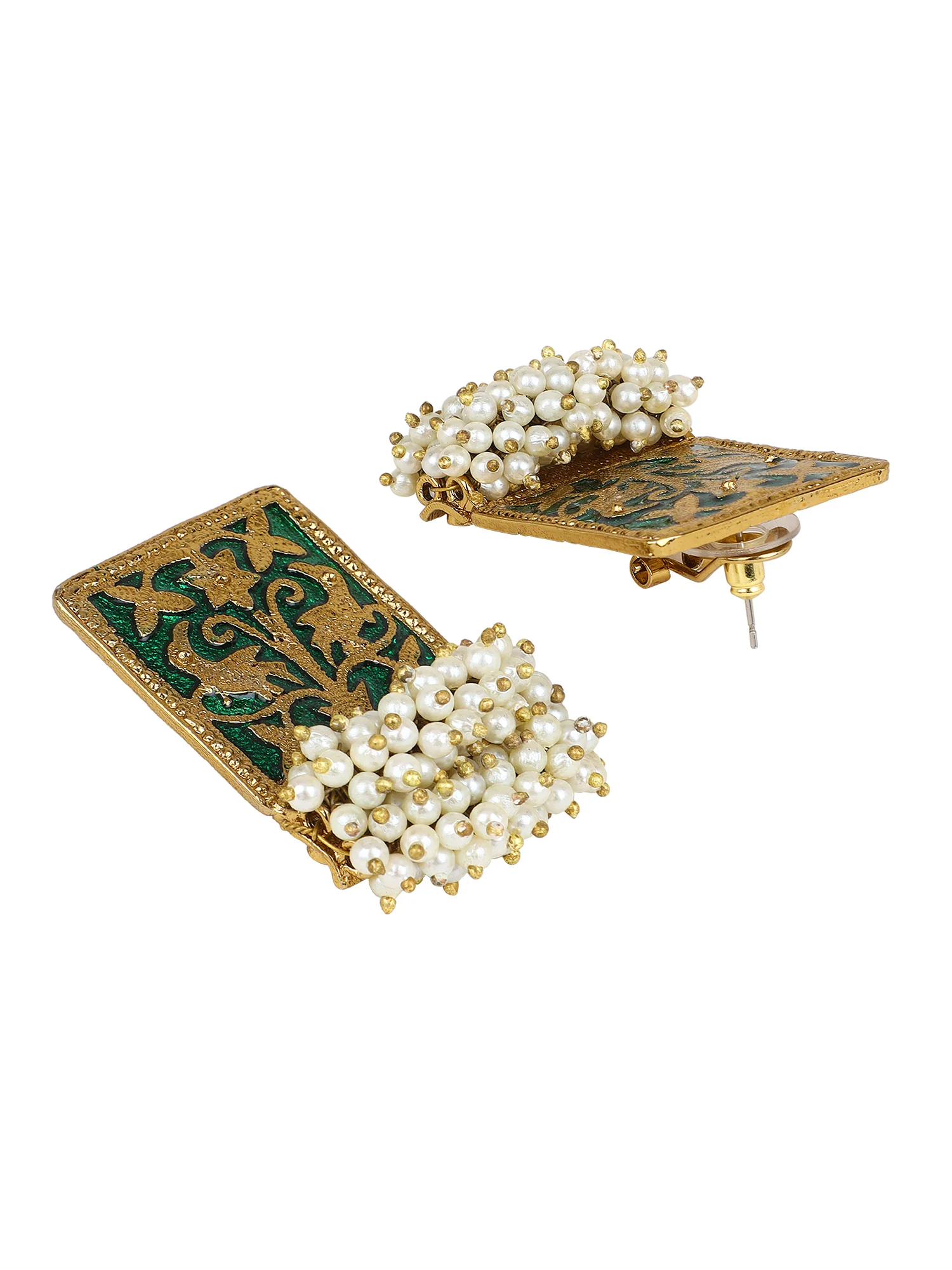 Enamel Earring with Gajra Pearl Border by Leshya - Image 7