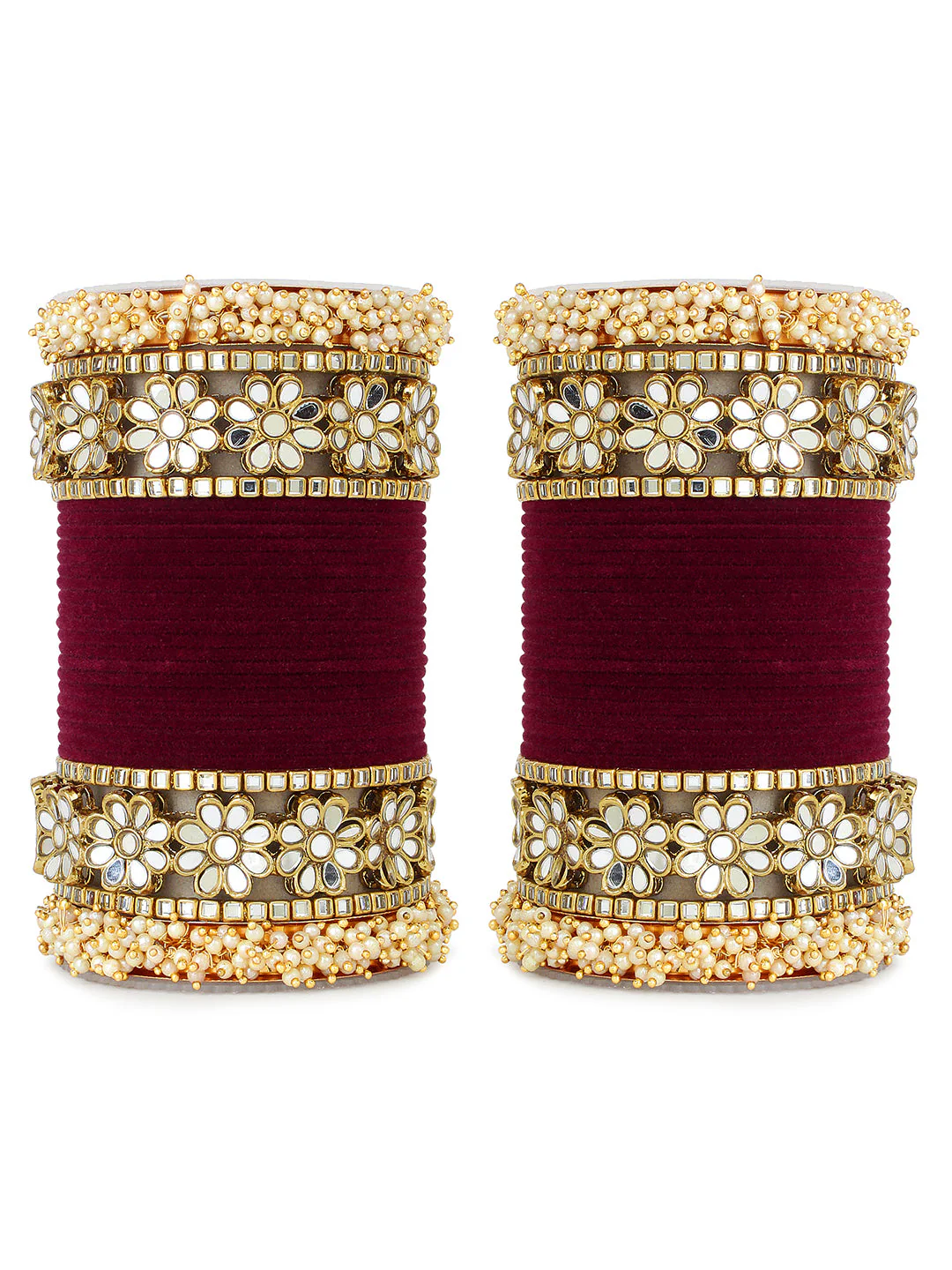 Flower Mirror Bangle Set with Velvet Bangles by Leshya - Image 9