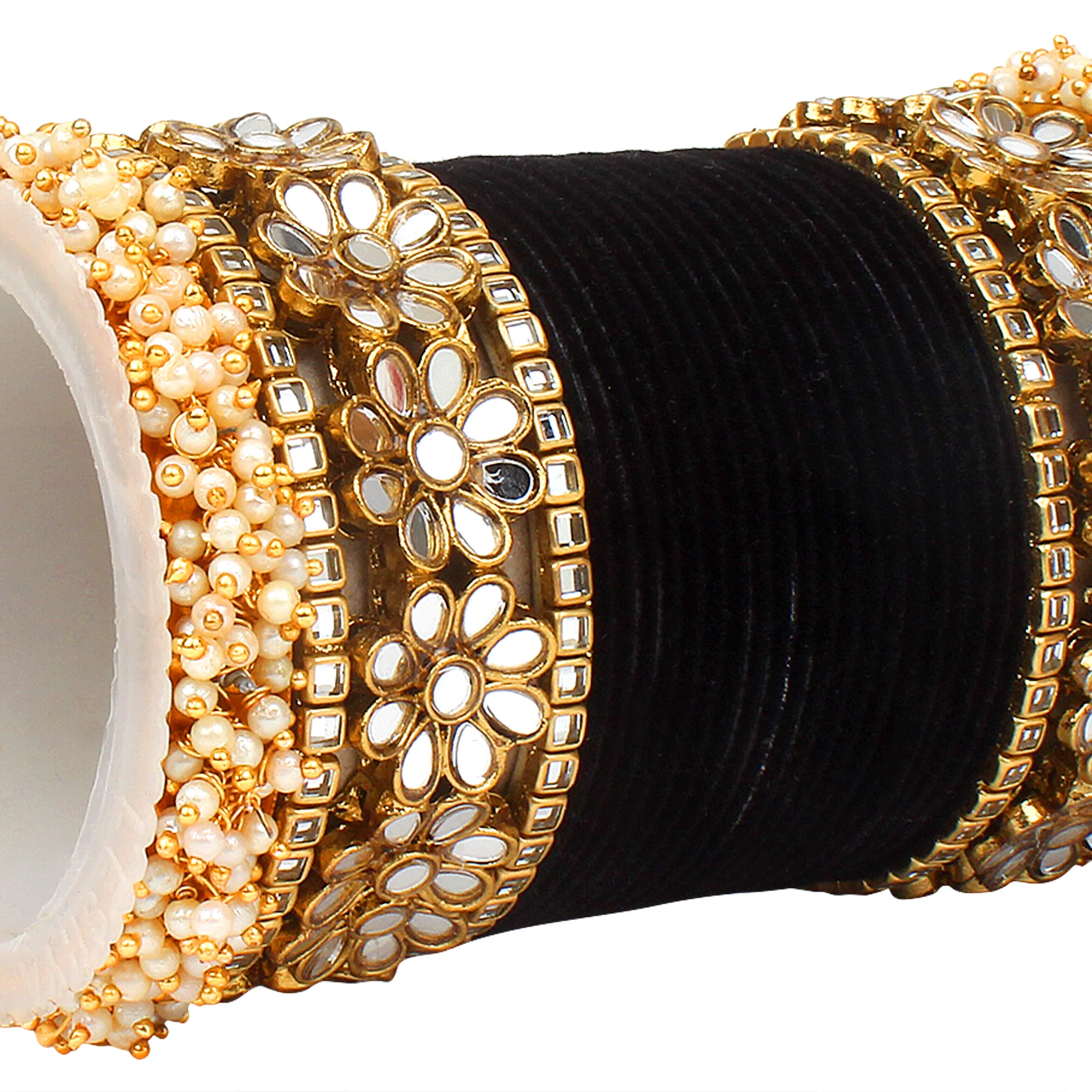 Flower Mirror Bangle Set with Velvet Bangles by Leshya - Image 13