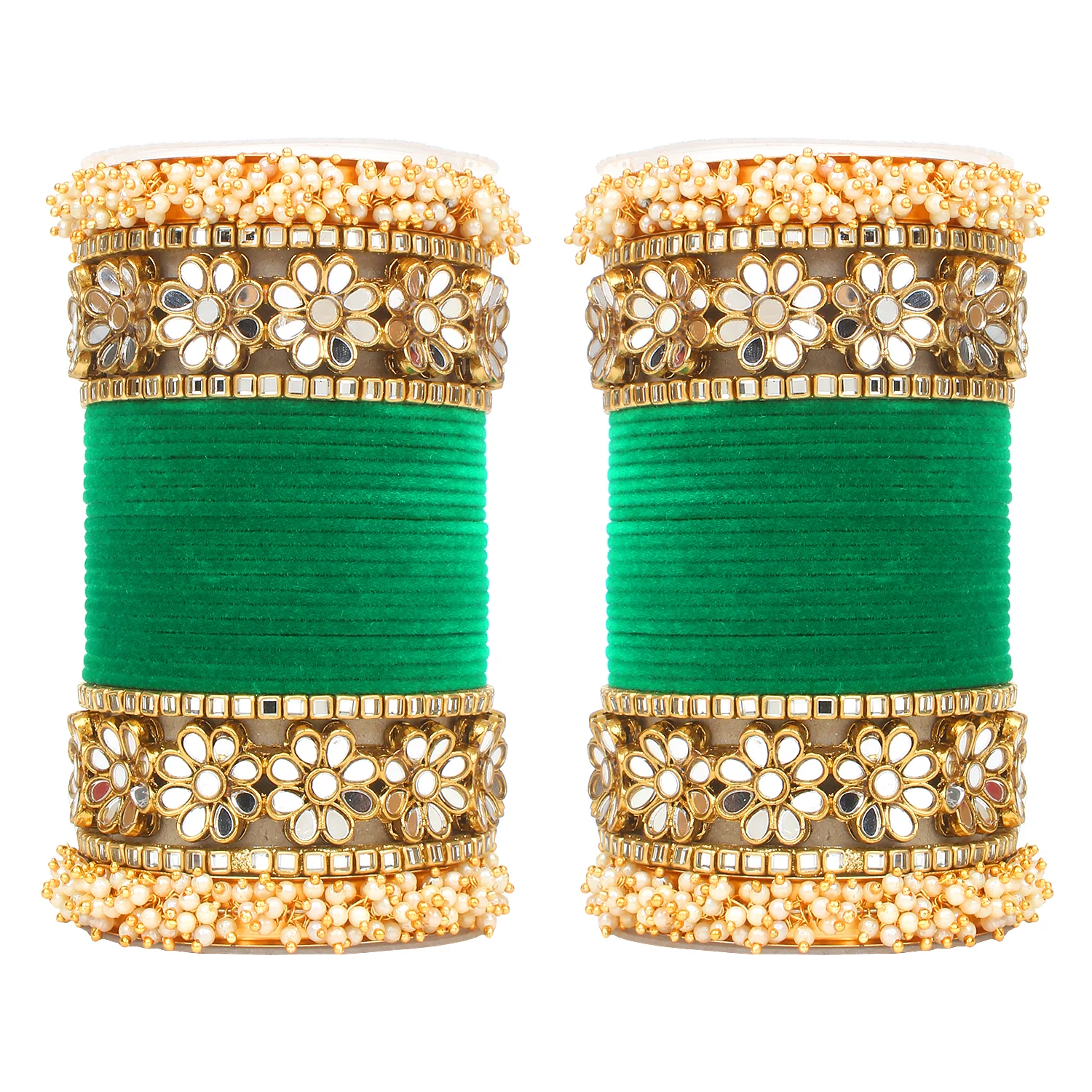 Flower Mirror Bangle Set with Velvet Bangles by Leshya - Image 14