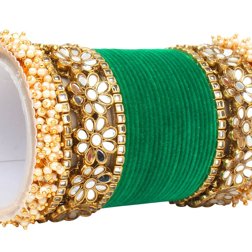 Flower Mirror Bangle Set with Velvet Bangles by Leshya - Image 15