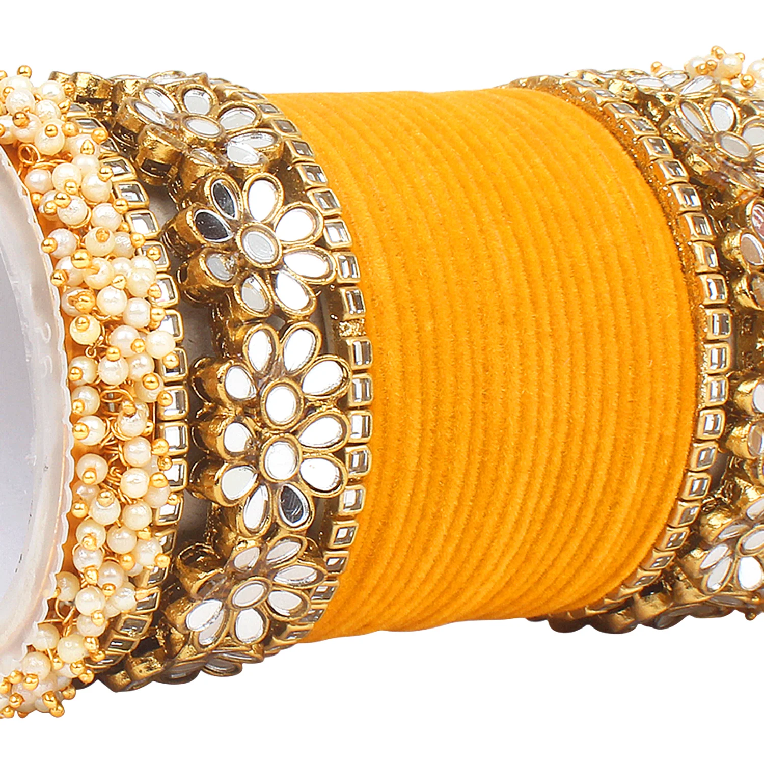 Flower Mirror Bangle Set with Velvet Bangles by Leshya - Image 18