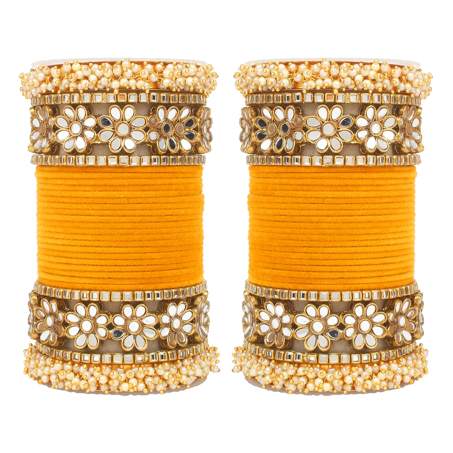 Flower Mirror Bangle Set with Velvet Bangles by Leshya - Image 19