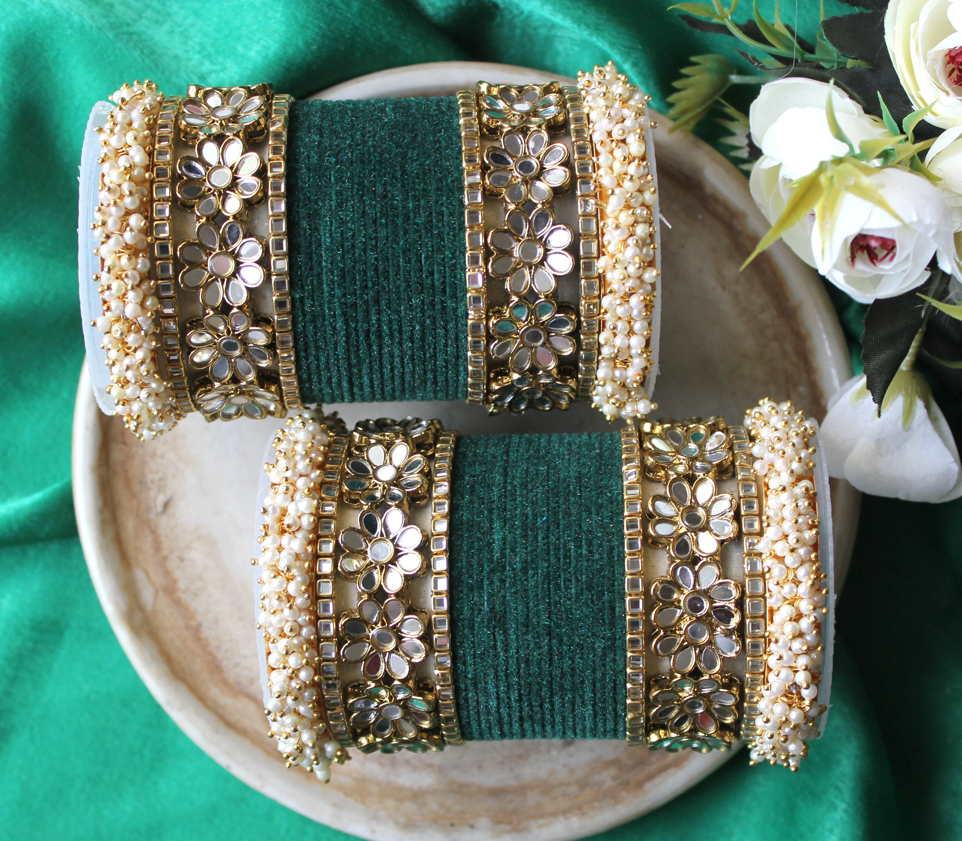 Flower Mirror Bangle Set with Velvet Bangles by Leshya - Image 10