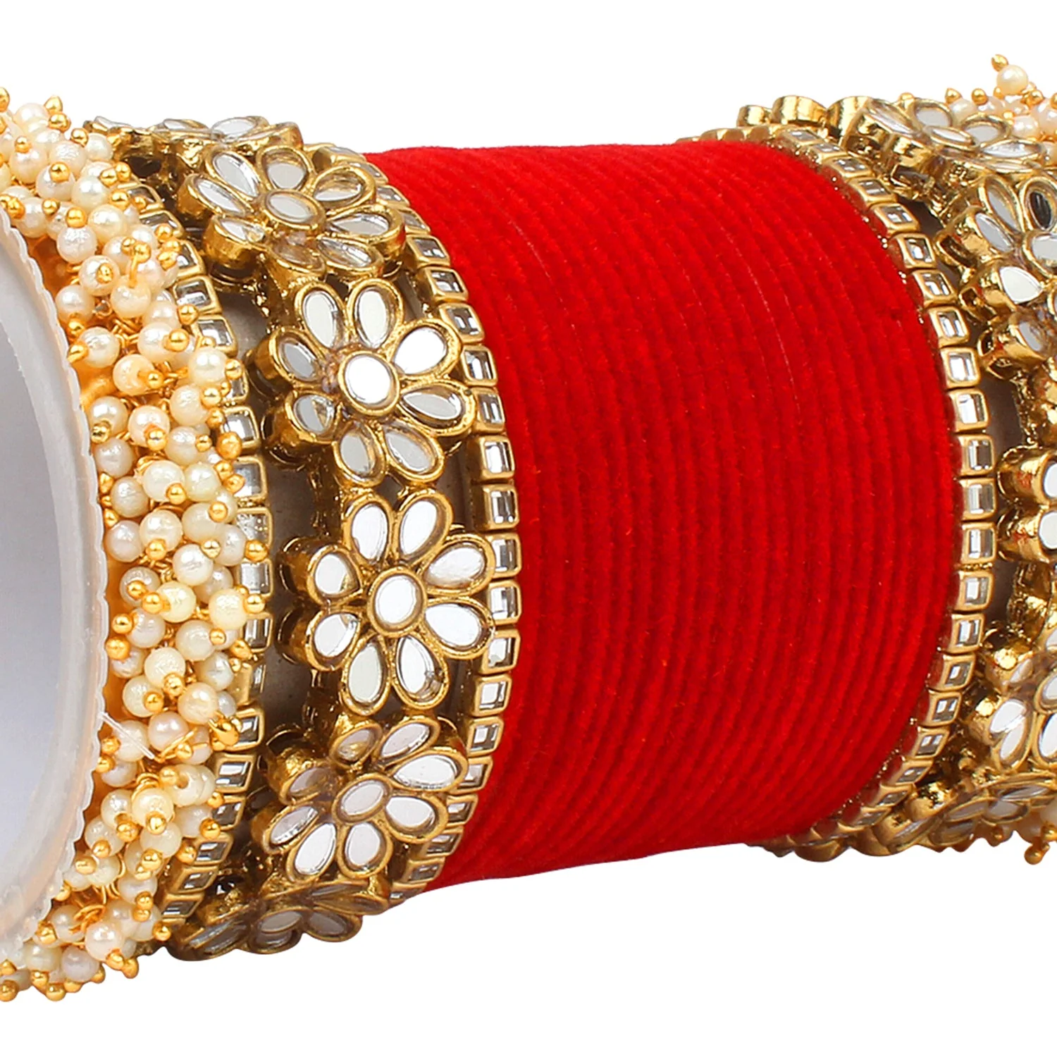 Flower Mirror Bangle Set with Velvet Bangles by Leshya - Image 13